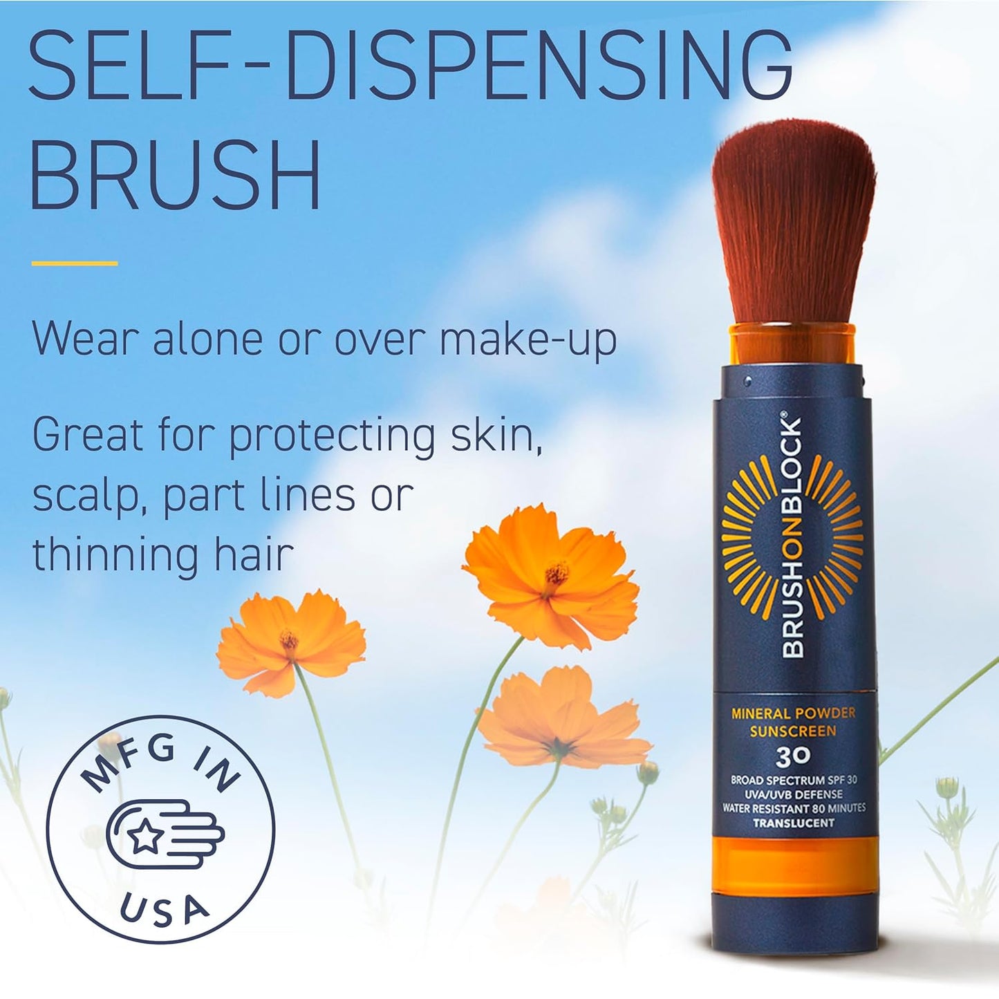 Brush On Block SPF 30 Mineral Powder Sunscreen New Formula, With Niacinamide, Hyaluronic Acid, & Vitamin C, Broad Spectrum, Water Resistant, Translucent, For All Skin Types, Reef Friendly, Mfg in USA