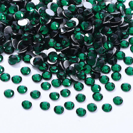 Green Flatback Rhinestones, Glass Rhinestones for Nail Art and Craft, Glue Fix, Loose Crystal Gemstones(Green, SS6, 2880pcs, 1.9-2.0mm)