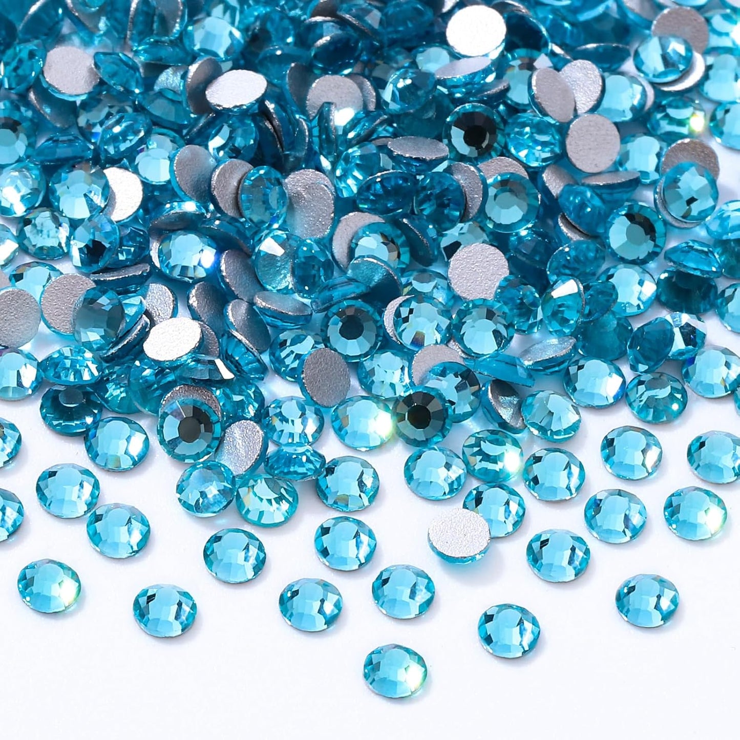 Aquamarine Flatback Rhinestones, Glass Rhinestones for Nail Art and Craft, Glue Fix, Loose Crystal Gemstones(Aquamarine, SS6, 2880pcs, 1.9-2.0mm)