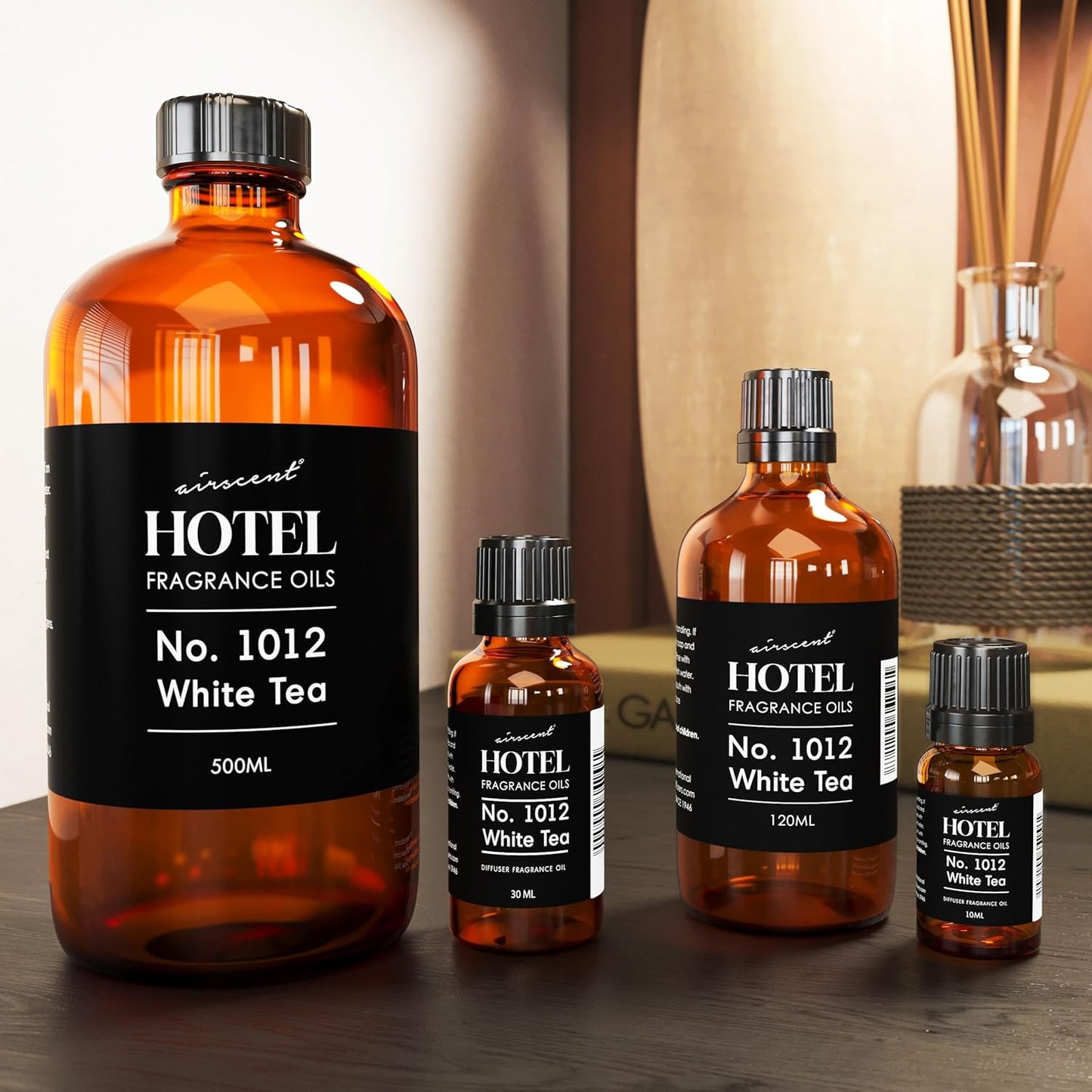 AirScent Hotel Diffuser Oil No. 1012 Inspired by The White Tea Hotel Scent - Premium Fragrance Oil for Ultrasonic and Waterless Diffusers and Crafting - 30 mL, 1 fl oz Glass Dropper Bottle