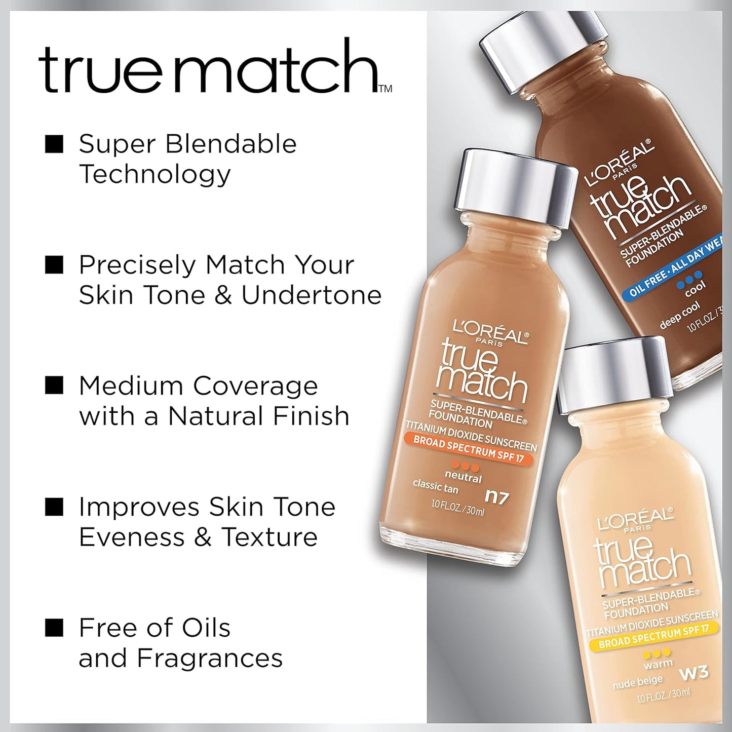 L'Oreal Paris Makeup True Match Super-Blendable Liquid Foundation, Milk Chocolate N10, 1 Fl Oz,1 Count