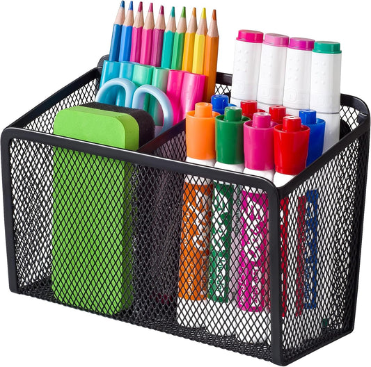BEYGORM Magnetic Dry Erase Marker Holder for Whiteboard, Mesh Pen & Pencil Holder for Refrigerator, Strong Magnetic Basket for School Locker, Office & Classroom Organizer (Black, 1-Pack)