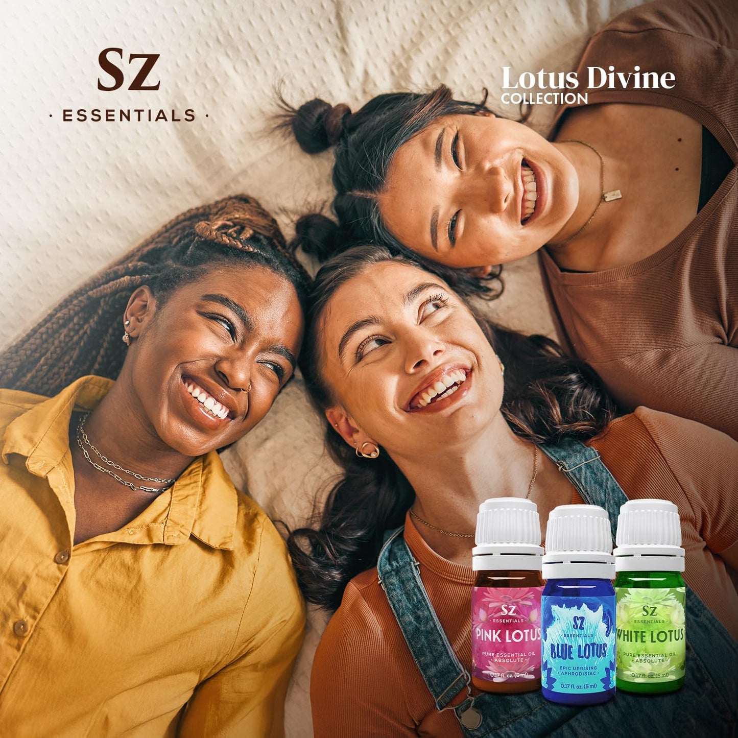 Divine Essential Oils Collection - Blue, Pink, White Lotus - Set of 3 Bottles (0.17 Fl Oz - 5ml Each) - 100% Pure, Natural & Undiluted - Therapeutic Grade & Vegan