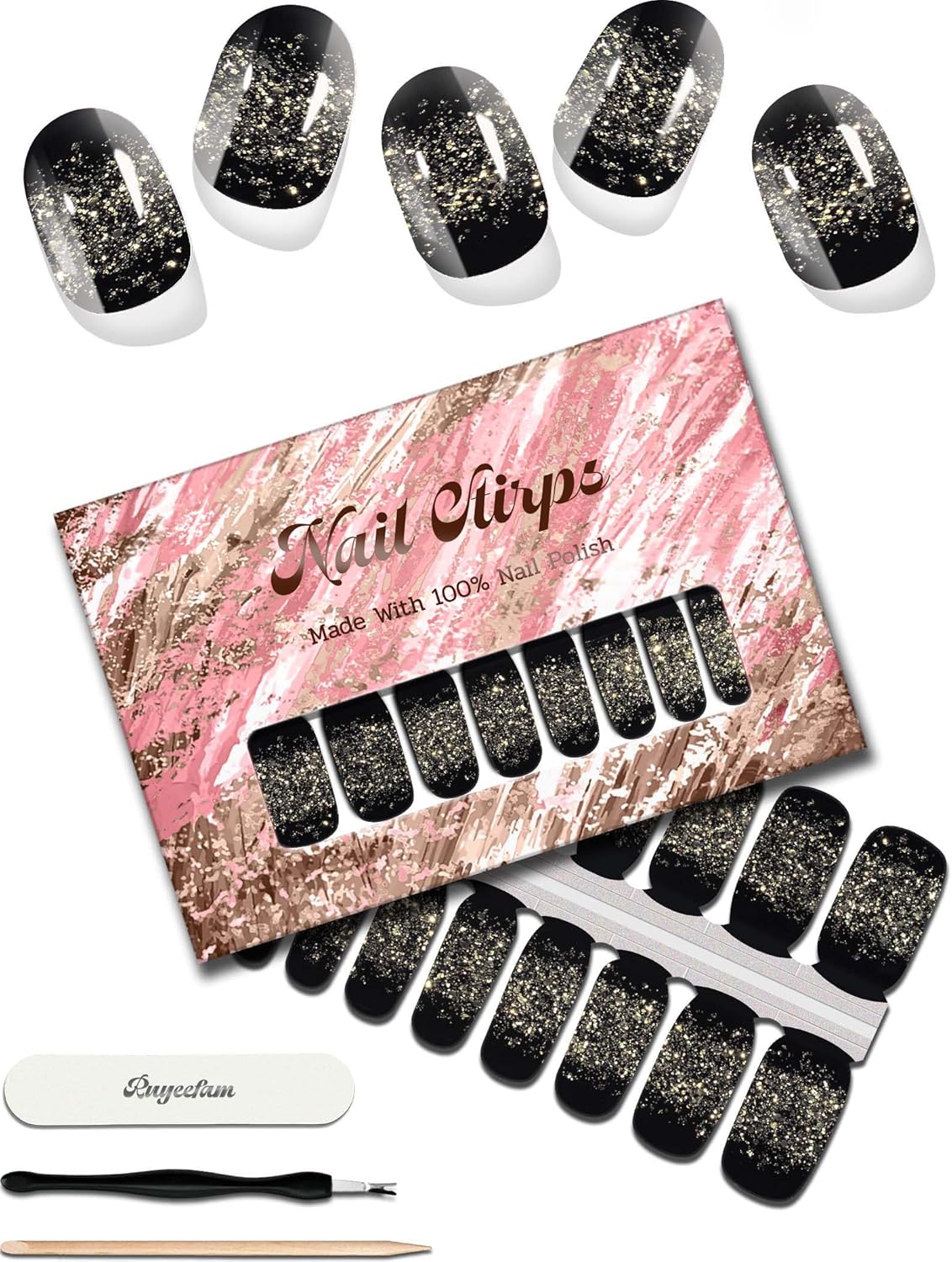 Glitter Nail Polish Strips, 32 Pcs Salon Quality Gel Nail Stickers, Long Lasting Wraps Easy to Use & Remove (Fireworks in The Dark)