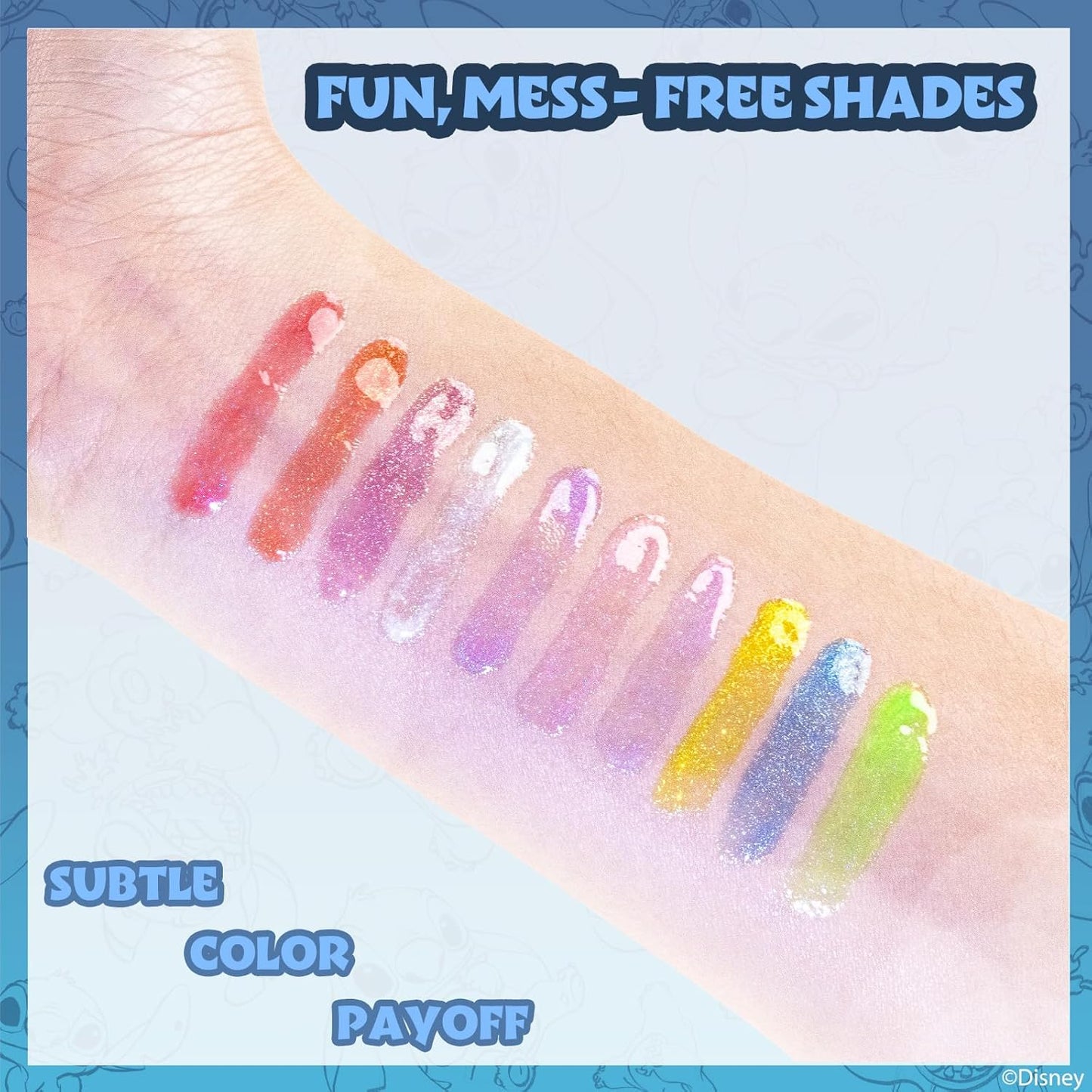 Disney Stitch 10 Piece Plant Based Lip Gloss, Girls Party Favors, First Makeup Set for Girl, Perfect for Parties, Sleepovers, and Birthday Gifts, Ages 3+, by Townley Girl