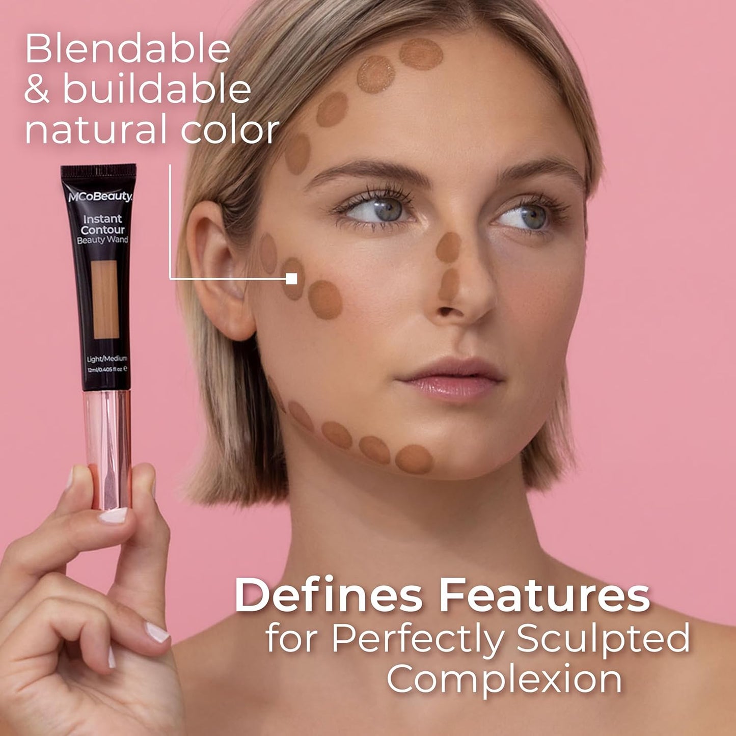 MCoBeauty Instant Contour Beauty Wand, Light/Medium, Sculpt & Define for a Natural Contour, Vegan, Cruelty Free Cosmetics