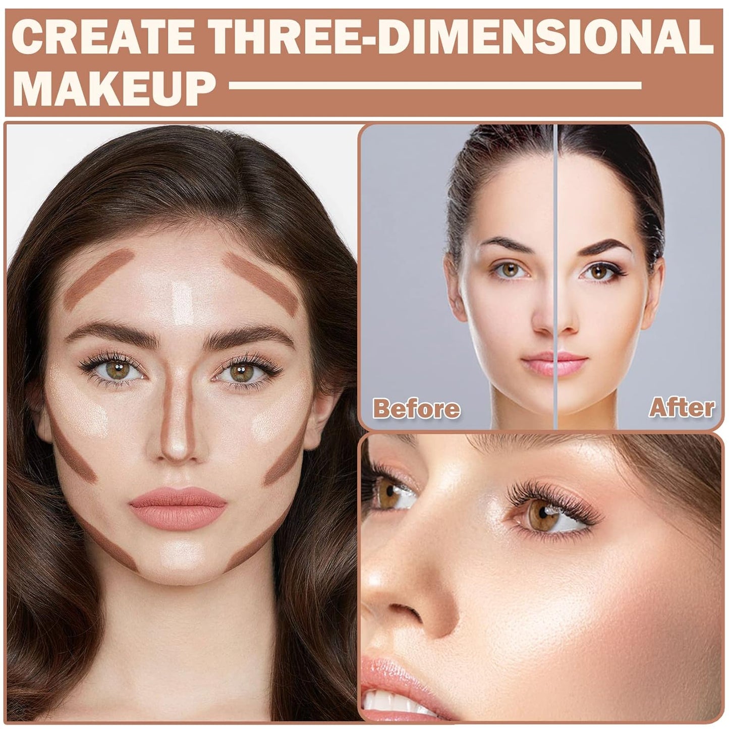 CAHIUYOA 2 Color Cream Contour Stick,Cream Bronzer Highlighter Makeup Stick,Velvet Texture Soft and Smooth Long Lasting Waterproof Contour Stick for Women Girls - Deep