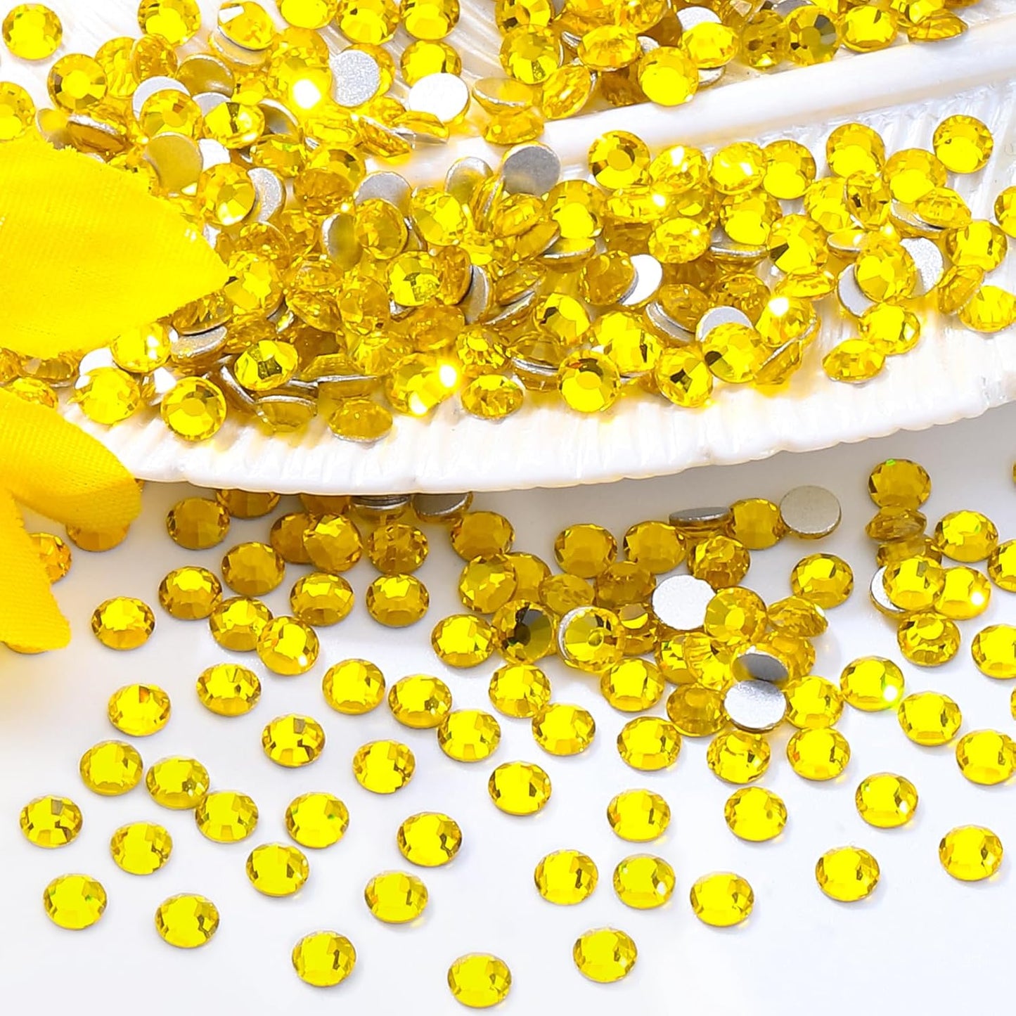 Citrine Flatback Rhinestones, Glass Rhinestones for Nail Art and Craft, Glue Fix, Loose Crystal Gemstones(Yellow, SS8, 1440pcs, 2.3-2.5mm)