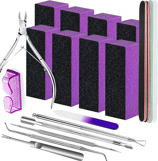 FANDAMEI Nail Care Kit, Nail Buffers and Files, Nail Cuticle Tools Kit, Nail Manicure Tools, Finger Nail File Set, Nail Buffer Block, Nail Cuticle Nippers, Ingrown Toenail Tools, Nail Care Tool Kit