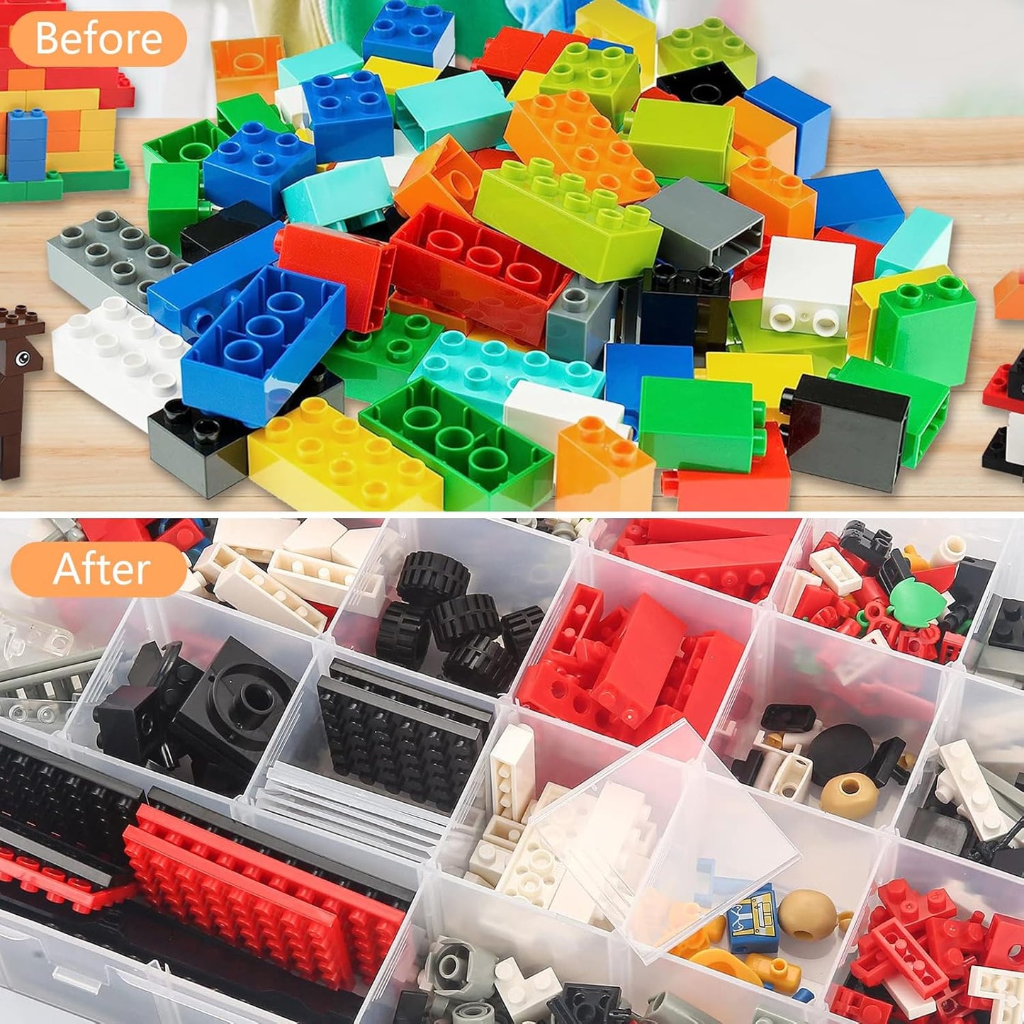 15 Large Grids Plastic Organizer Box with Adjustable Dividers,divided storage containers,jewelry organizer,Clear Storage Box for Jewelry,Art DIY Crafts,Washi Tapes,Beads and Small Parts