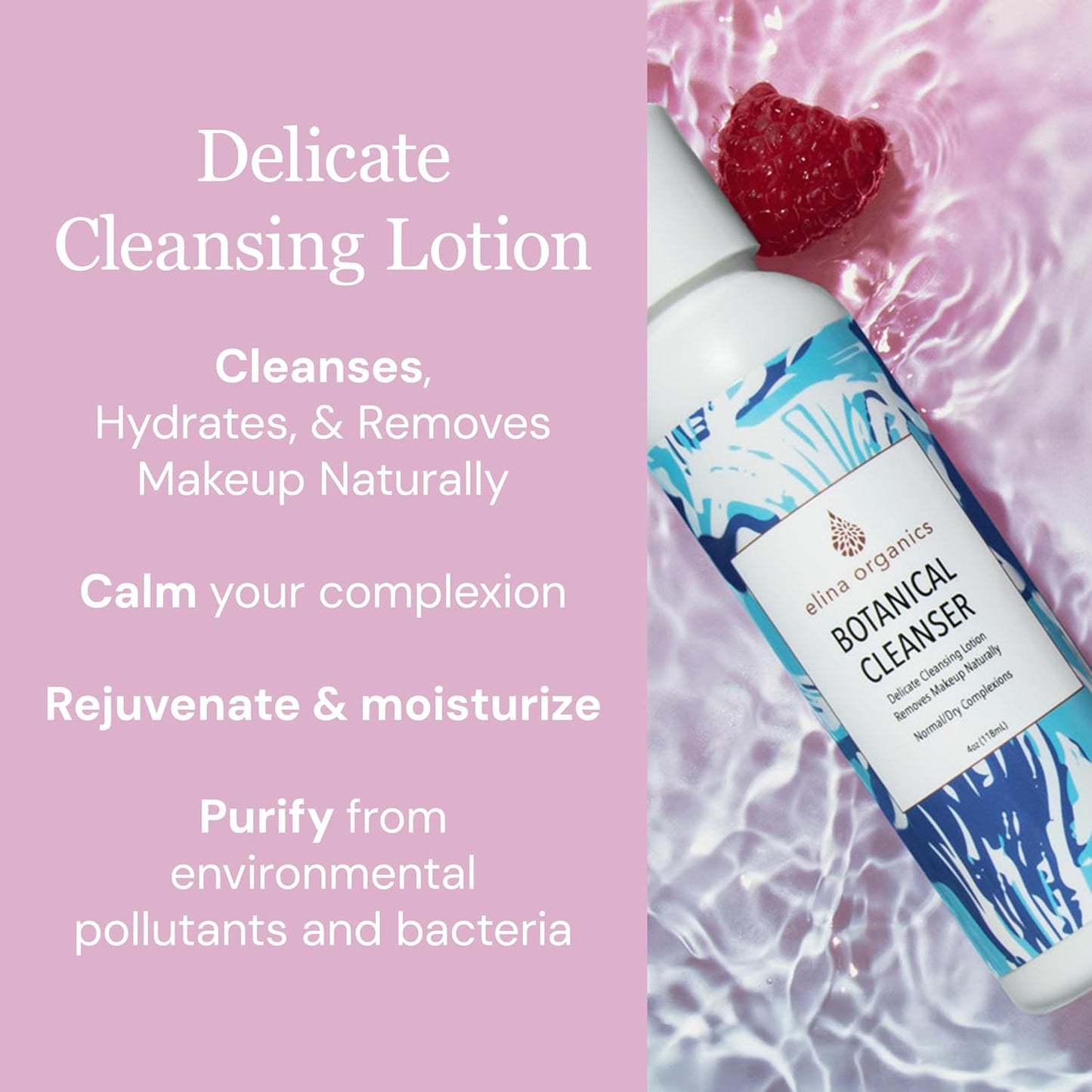 Botanical Cleanser, 8oz – Gentle, Hydrating Face Wash with Spirulina & Willow Bark – Organic and Vegan – Removes Makeup & Impurities – For Normal & Dry Skin