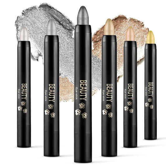 Boobeen 6PCS Cream Eyeshadow Sticks - Waterproof Eyeshadow Pencil Crayons - Eye Brightener Stick Shimmer Pens - Create Glitter Eye Makeup - Easy to Use