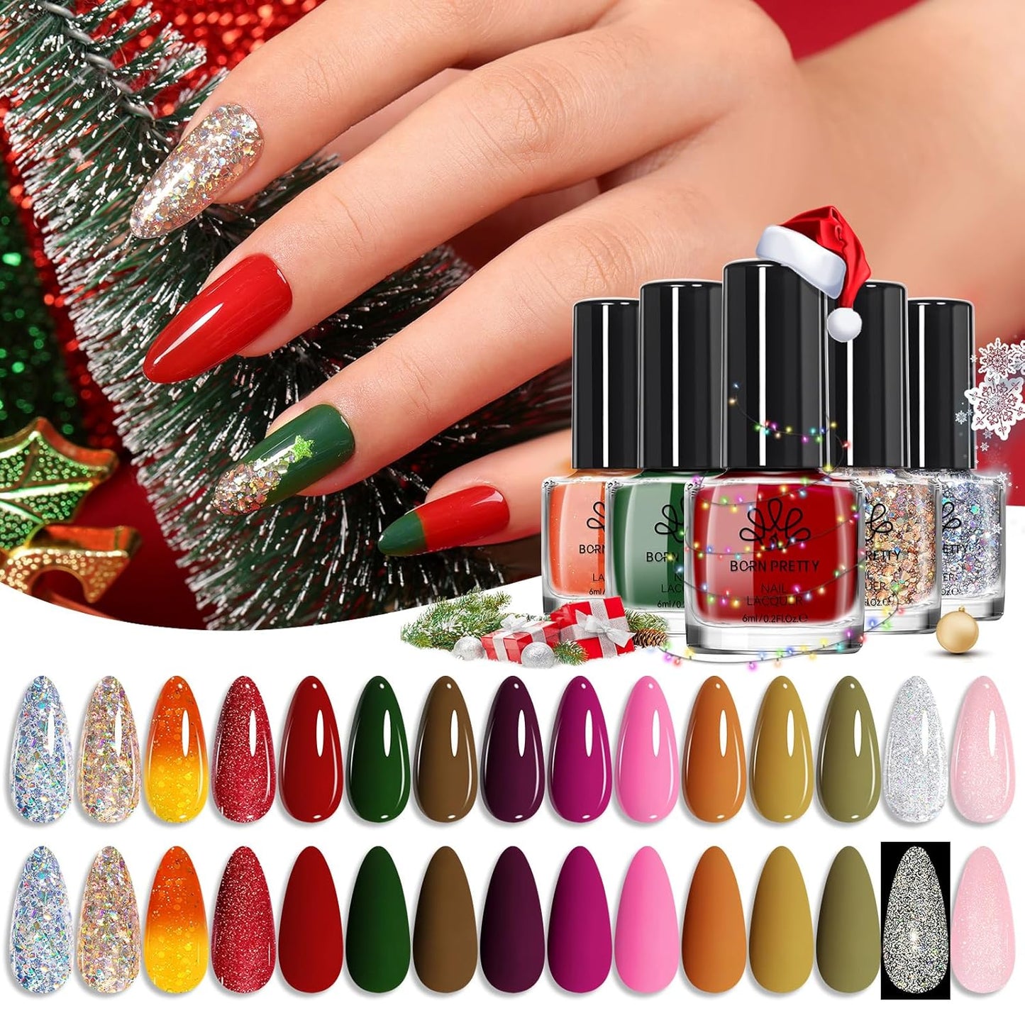 Born Pretty Fall Nail Polish Set, 15 Colors Quick Dry Nail Polish Kit Orange Yellow Brown Red Pink Silver Gold Glitter Color Changing Orange Nail Lacquer Glossy Fingernail Polish Manicure Set