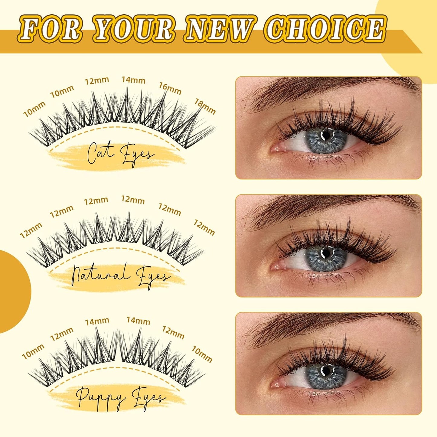 Eyelash Clusters 10-18mm Wispy Eyelash Clusters D Curl DIY Lash Extension Natural Lash Clusters Individual Lashes (LF02 Lashes Only)