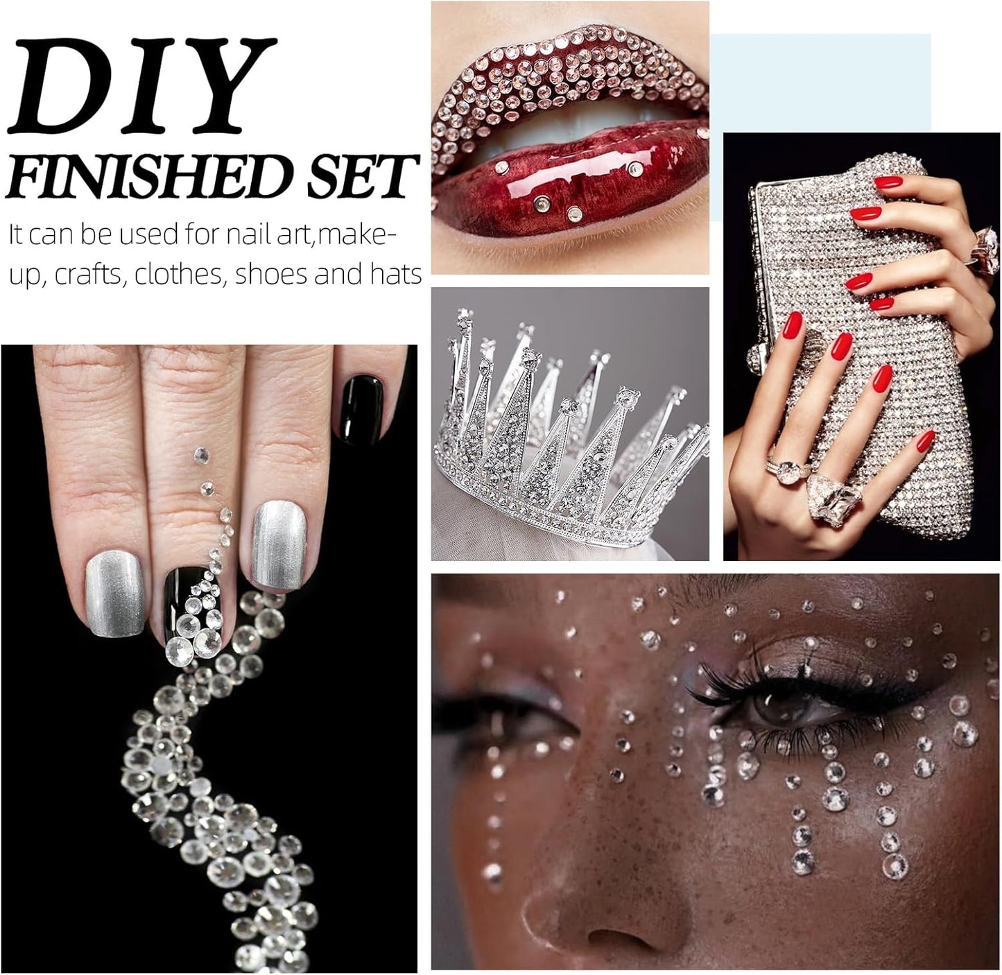 Crystal Clear Flatback Rhinestones, Glass Rhinestones for Nail Art and Craft, Glue Fix, Loose Crystal Gemstones(Crystal, SS12, 2880pcs, 2.9-3.0mm)