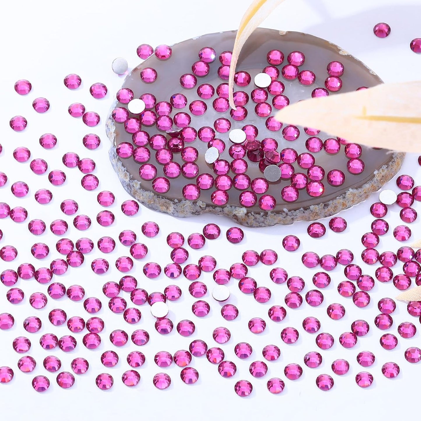 Fuchsia Flatback Rhinestones, Glass Rhinestones for Nail Art and Craft, Glue Fix, Loose Crystal Gemstones(Fuchsia, SS12, 2880pcs, 2.9-3.0mm)