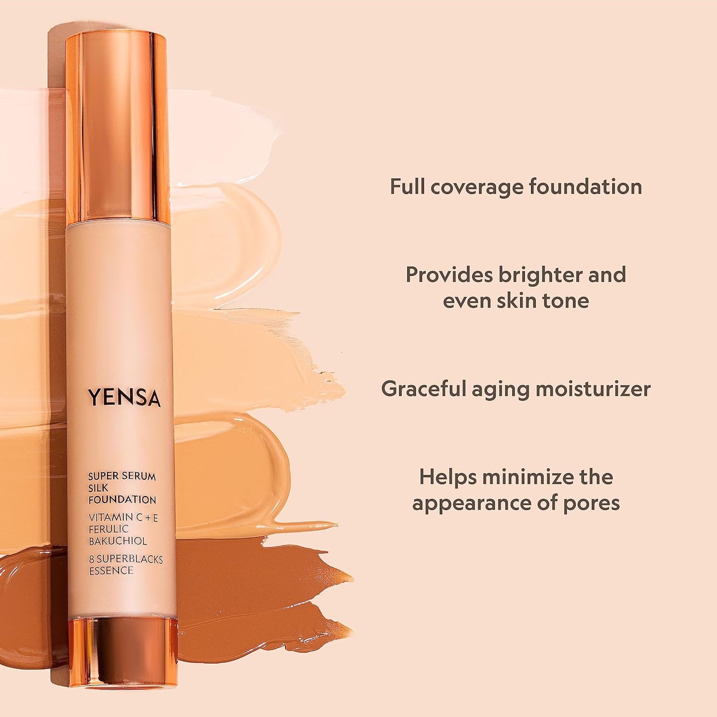 YENSA Super Silk Foundation - Full Coverage, Age-defying complex of Vitamin C, E, Ferulic, and Bakuchiol Oil (Fair 2) 1.0 fl oz
