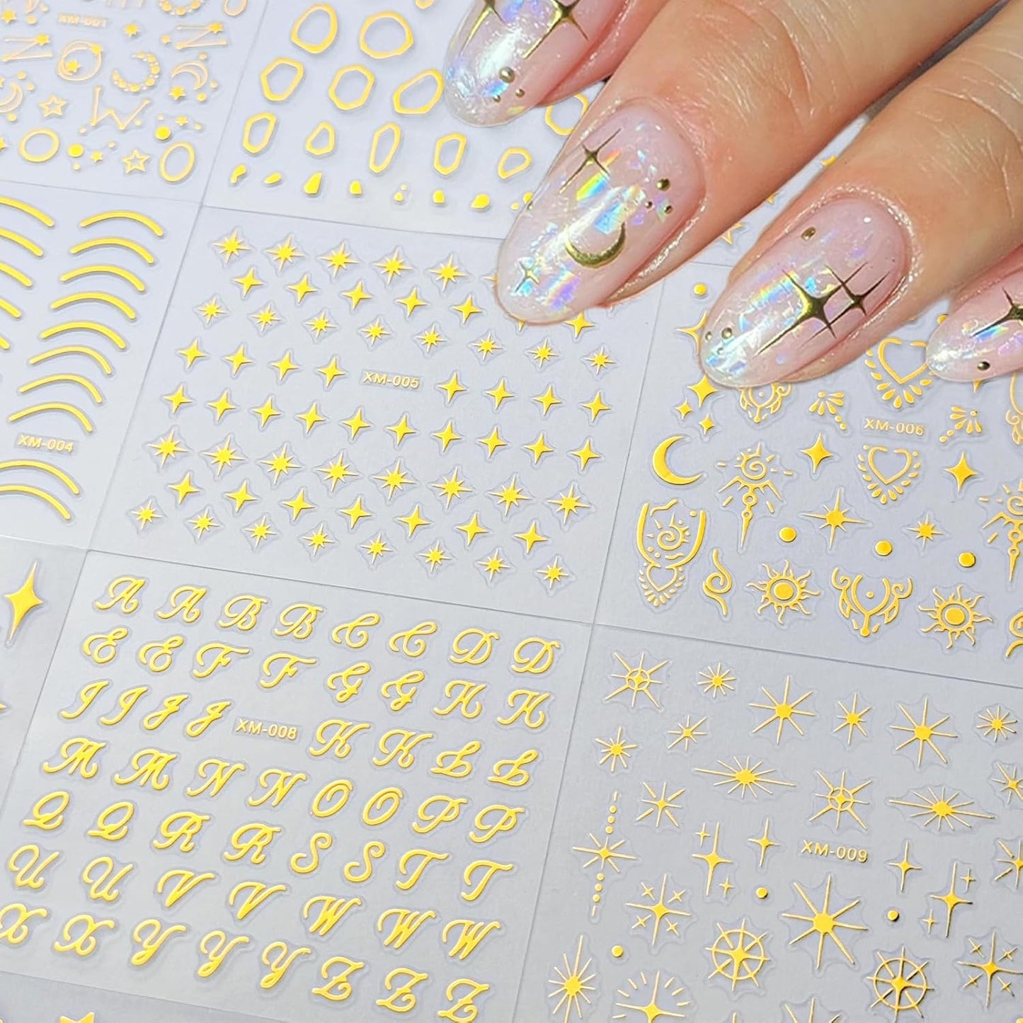 30Sheets Gold Nail Art Stickers Star Line 3D Self Adhesive Nail Stickers for Nail Art Moon Stars Nail Decals Heart Nail for Women and Girls Manicure DIY Decoration