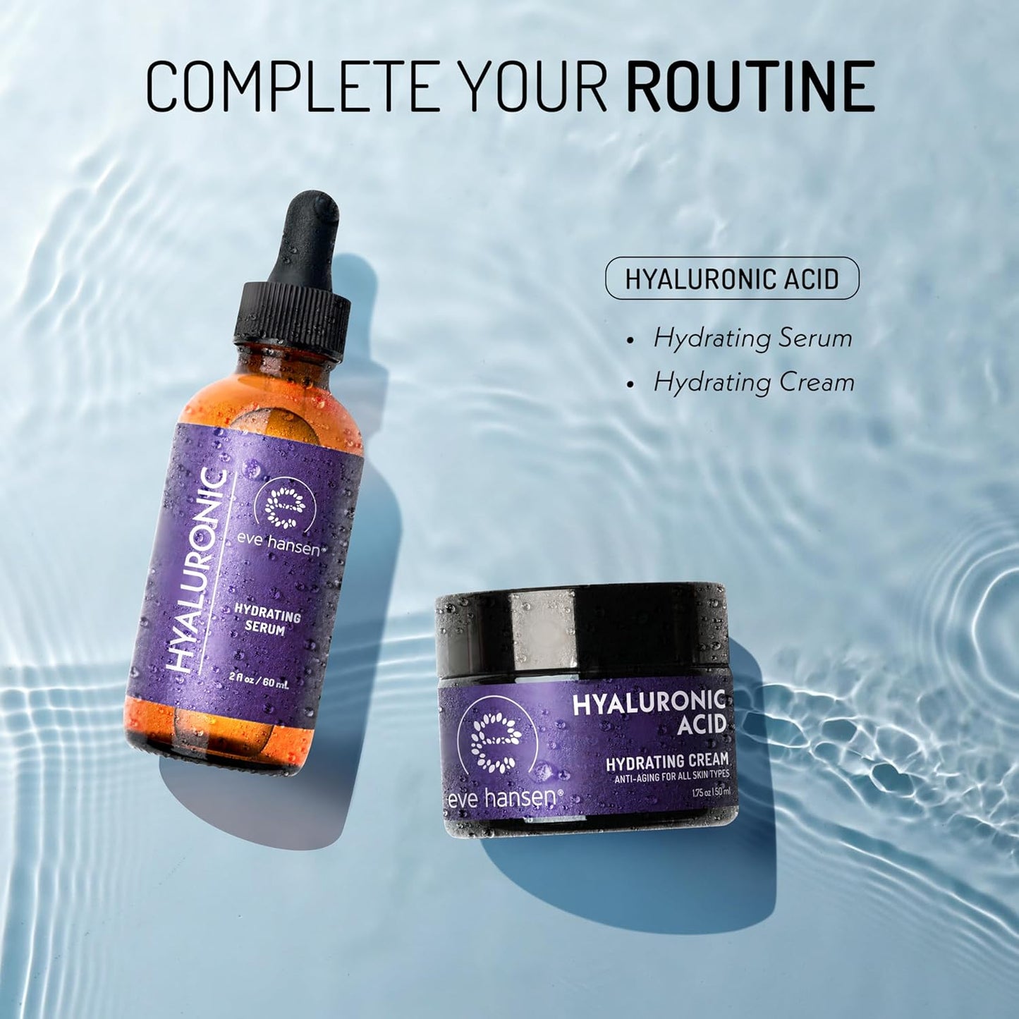 Eve Hansen Hydrating Hyaluronic Acid Serum for Face with Vitamin C, Vitamin E, Green Tea | 72% Organic Firming Facial Moisturizer, Anti-Wrinkle, Skin Plumper (1 oz)