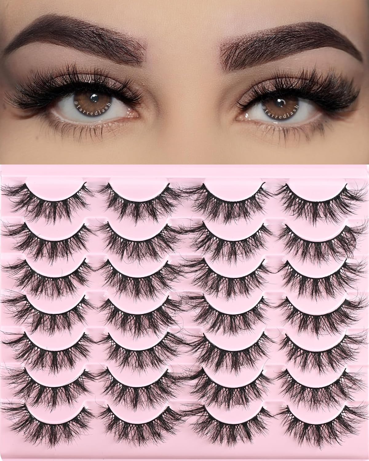 FARRED Cat Eye Lashes Short Natural Eyelashes 15mm Fluffy Wispy Strip Eyelash 14 Pairs Cute Natural Fake Lashes Packs Small Full Pestañas Set (F10 | 9-15mm)