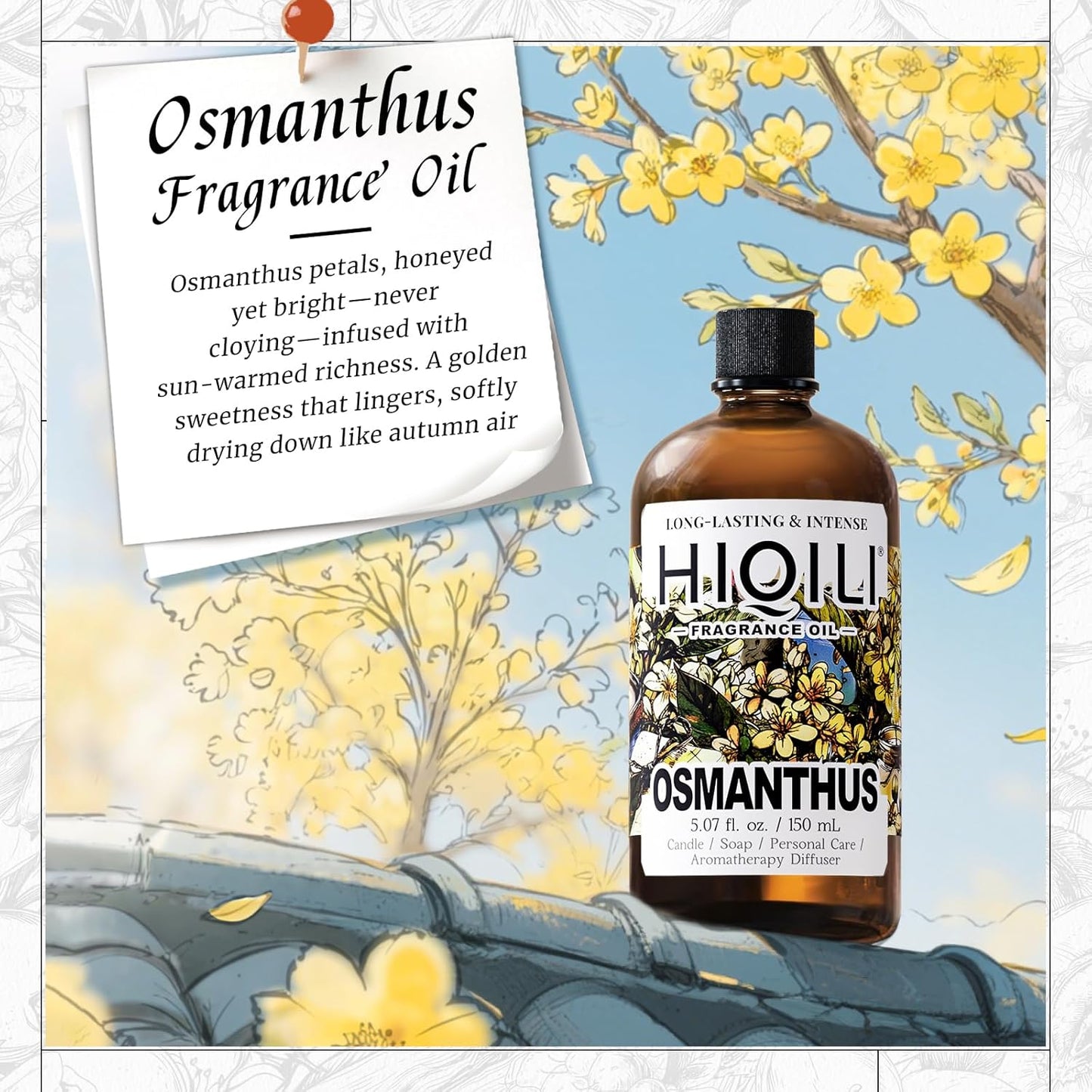 HIQILI Osmanthus Fragrance Oil, for Body Spray, Diffuser Use, Candle, Soap, and Women Perfume Making, Scented Essential Oil - 5.07 Fl Oz