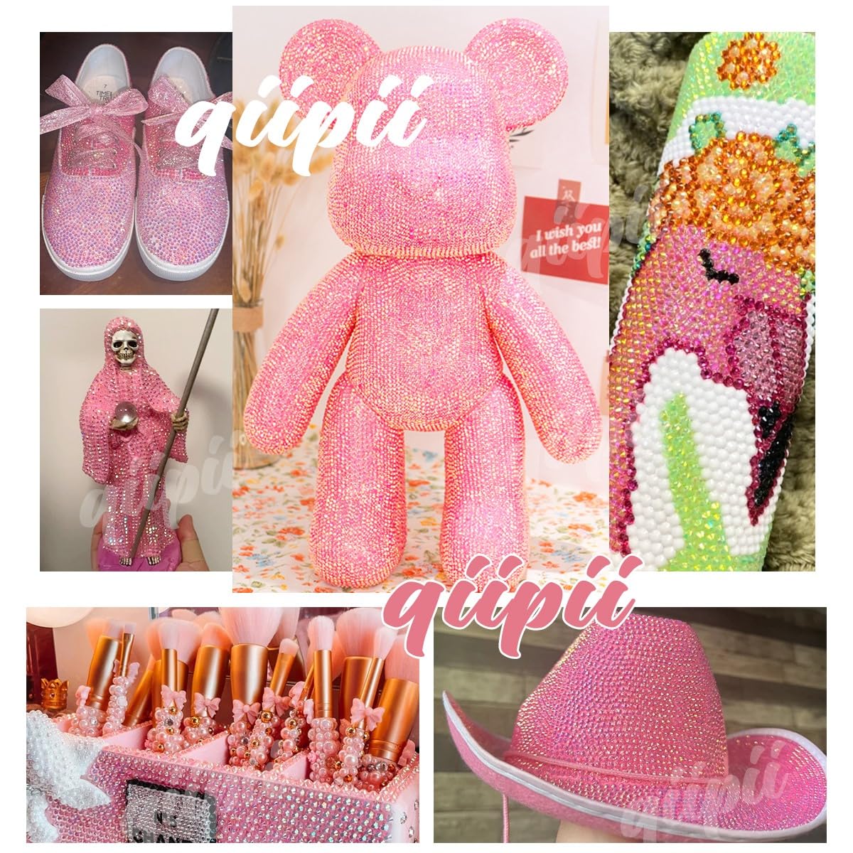 16000PCS Hot Pink AB Resin Rhinestones for Crafting 3mm 4mm 5mm Rose Pink Flatback Jelly Stones SS10 SS16 SS20 Diamonds Crystals Gems Charms for Nails Face Eyes Makeup Tumblers Bottles Crafts