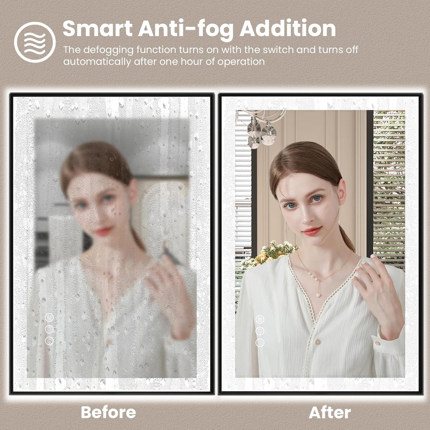 Amorho 48" X36" LED Bathroom Mirror with Black Frame, Front Light and Backlit(Controlled Separately), Stepless Dimmable, Anti-Fog, Shatter-Proof, 3 Colors, Memory