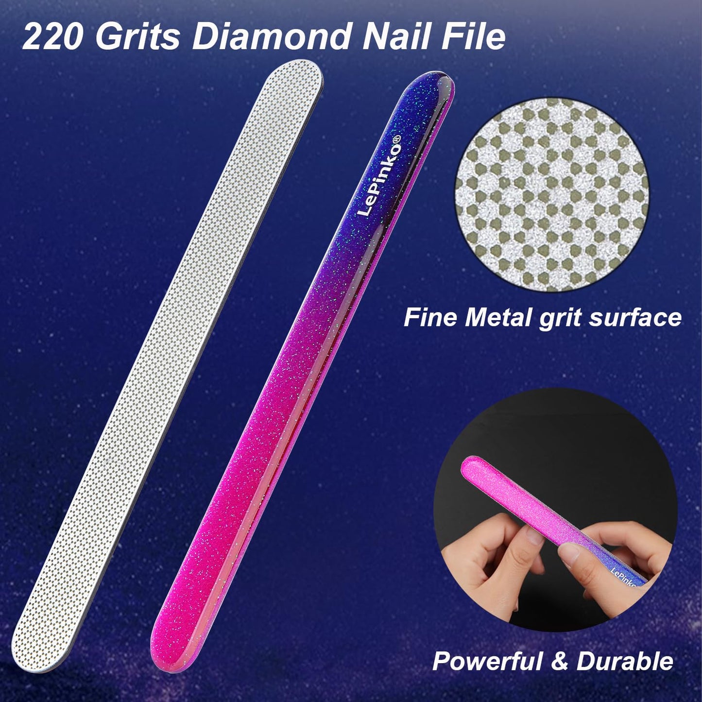 Diamond Nail File with Crystal Nail Shiner Set, Stainless Steel Nail File with Nano Glass Buffer, Metal Sapphire File with Nail Polisher, Professional Manicure Pedicure Kit for Salon Home and Travel