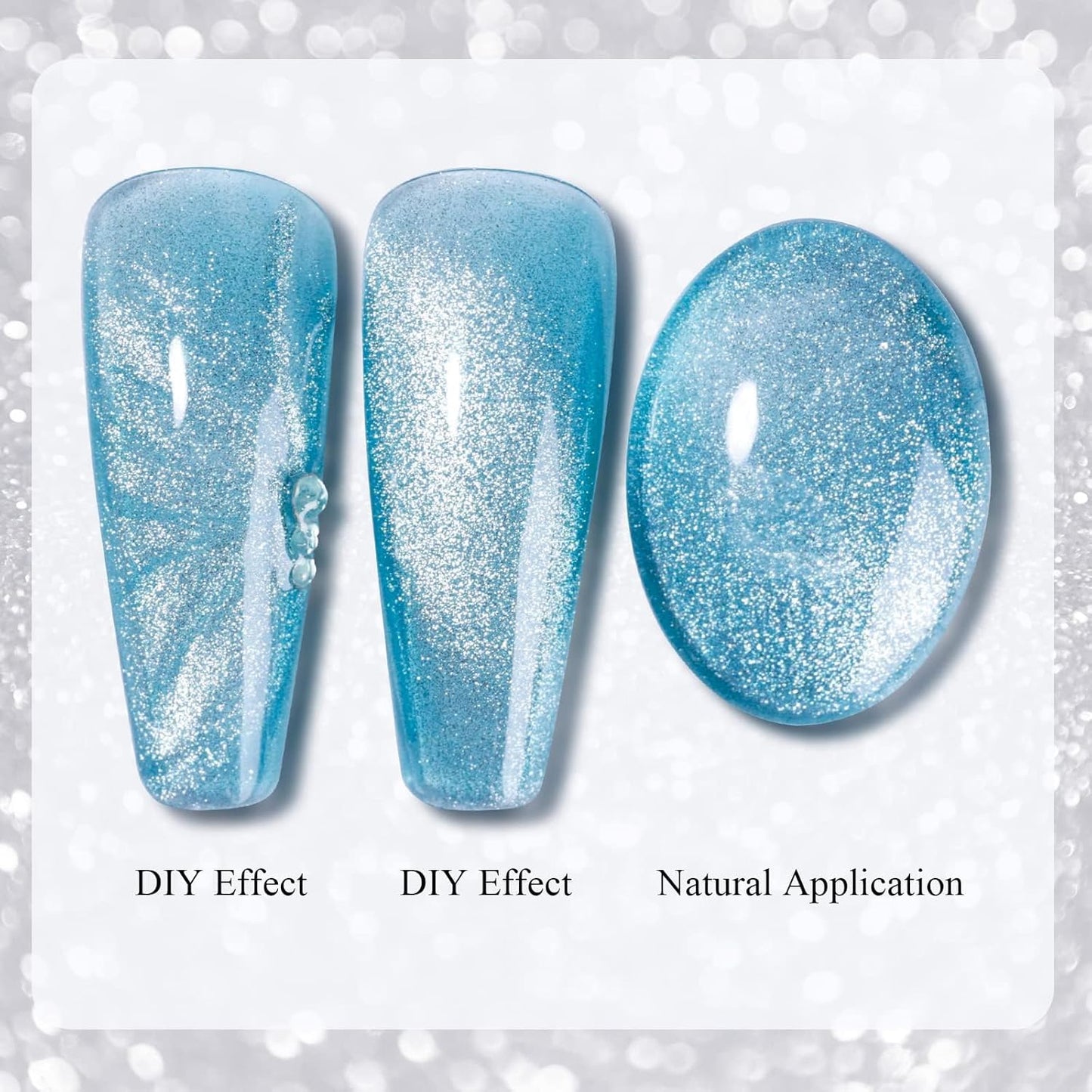 Imtiti Gloss Blue Cat Eye Gel Polish,0.5fl oz Holographic Glitter Magnetic Gel Polish with Magnetic Stick for Nail Salon DIY