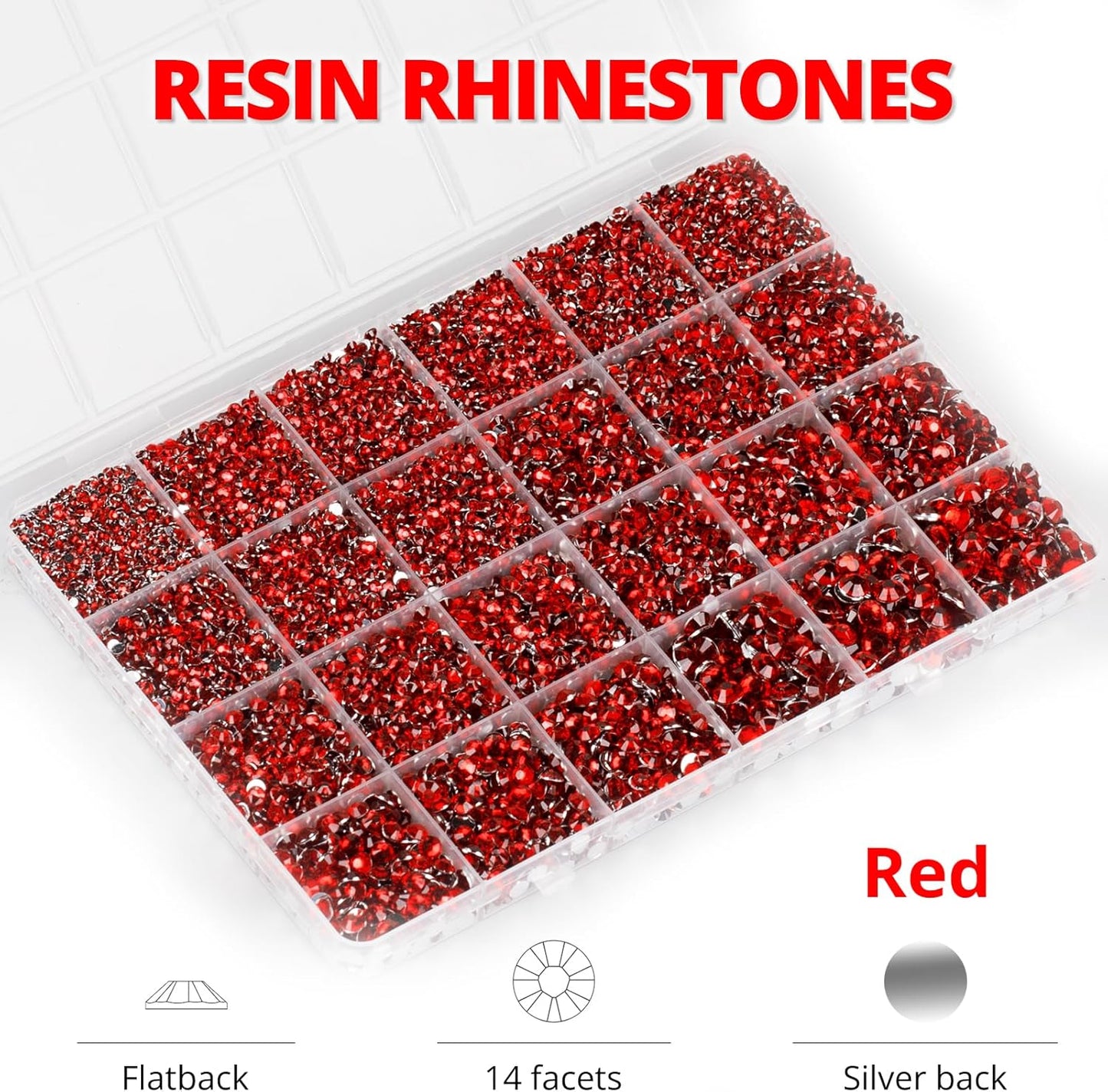 30000Pcs Resin Rhinestones for Crafting Bedazzling, Red Flatback Gems Jewels Rinestones for Crafts Clothing Clothes Shoes Fabric Tumblers Cups, Sparkly Red Flat Back Bedazzled Diamond with b 7000 Glue