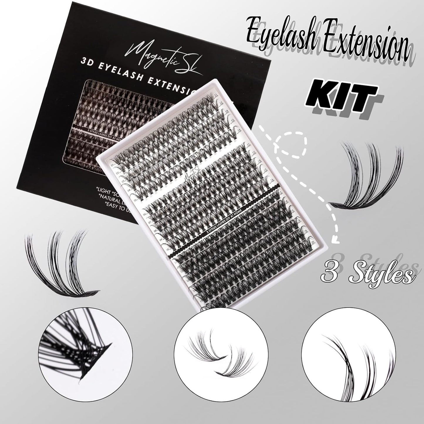 DIY Lash Extensions Kit 320pcs Individual Lashes Clusters 30D 40D 60D D Curl Eyelash Extension Kit with Applicator and Lash Bond&Seal, Lash Remover For False Eyelash Mix 11-20mm (30D+40D+60D KIT)