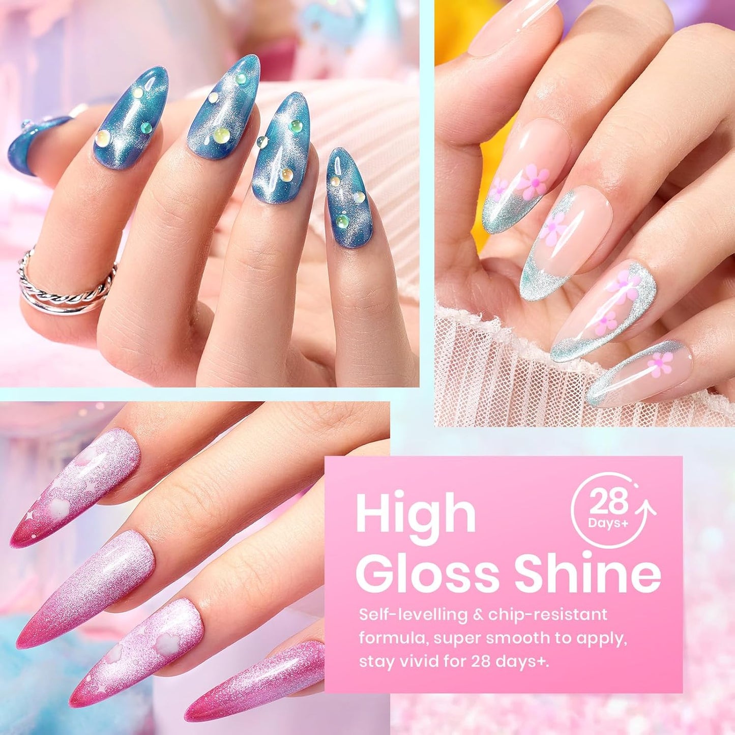 Beetles Spring Gel Nail Polish Set, 6 Colors Cat Eye Gel Nail Set Glitter Velvet Valentines Gel Polish Kit with Magnet Fairytale Series Soak Off Uv Led DIY Manicure Gift for Women