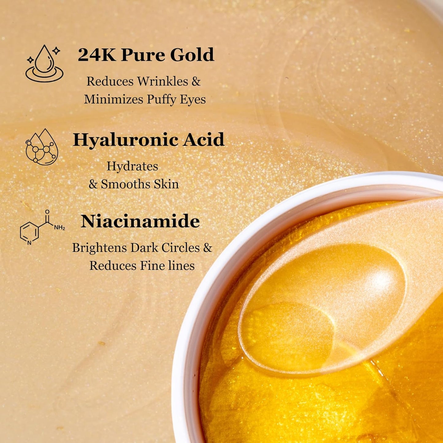 24k Gold under eye patches | Biodegradable Under eye mask with Hyaluronic Acid and Niacinamide | 30 pairs | Eye Masks For dark circles, wrinkles and puffiness