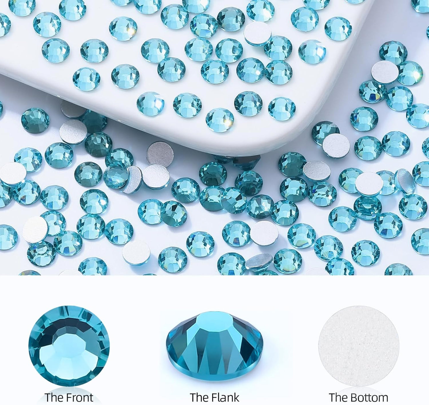 Aquamarine Flatback Rhinestones, Glass Rhinestones for Nail Art and Craft, Glue Fix, Loose Crystal Gemstones(Aquamarine, SS30, 576pcs, 6.4-6.6mm)