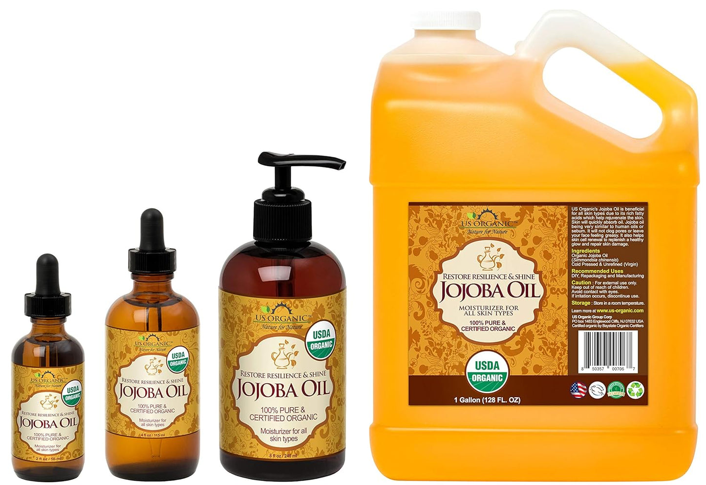 US Organic Jojoba Oil, USDA Certified Organic,100% Pure & Natural, Cold Pressed Virgin, Unrefined, Haxane Free, Sourced from Middle East directly (Small (2oz, 56ml))