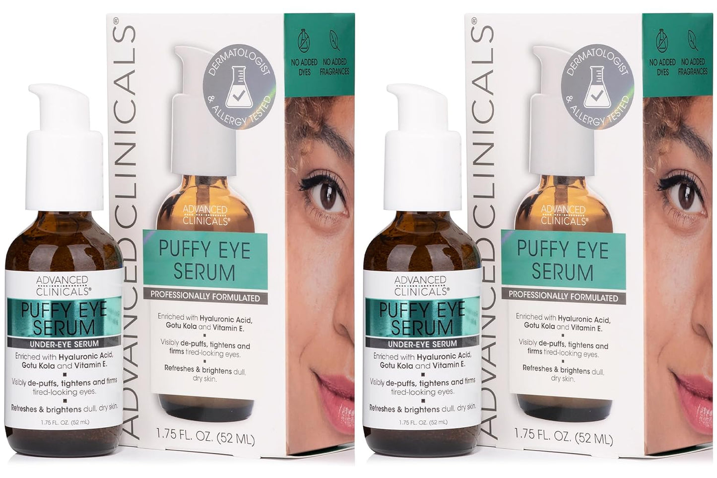Advanced Clinicals Puffy Eyes Treatment Eye Serum Anti Aging, Brightening, & Firming Under Eye Serum With Vitamin E, Collagen, Gotu Kola, Caffeine, & Green Tea Helps Hydrate & Calm Puffiness, 2-Pack