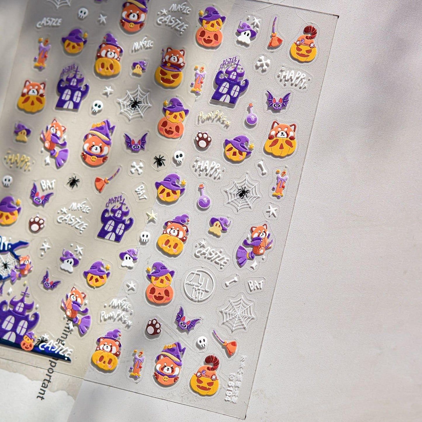 Halloween Nail Art Stickers 5D Self-Adhesive Embossed Nail Stickers Cute Pumpkin Nail Decals Haunted House Spider Web Nails Designs for Women Holiday DIY Manicure Decoration 1 Sheet