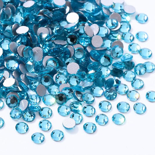 Aquamarine Flatback Rhinestones, Glass Rhinestones for Nail Art and Craft, Glue Fix, Loose Crystal Gemstones(Aquamarine, SS10, 1440pcs, 2.7-2.8mm)