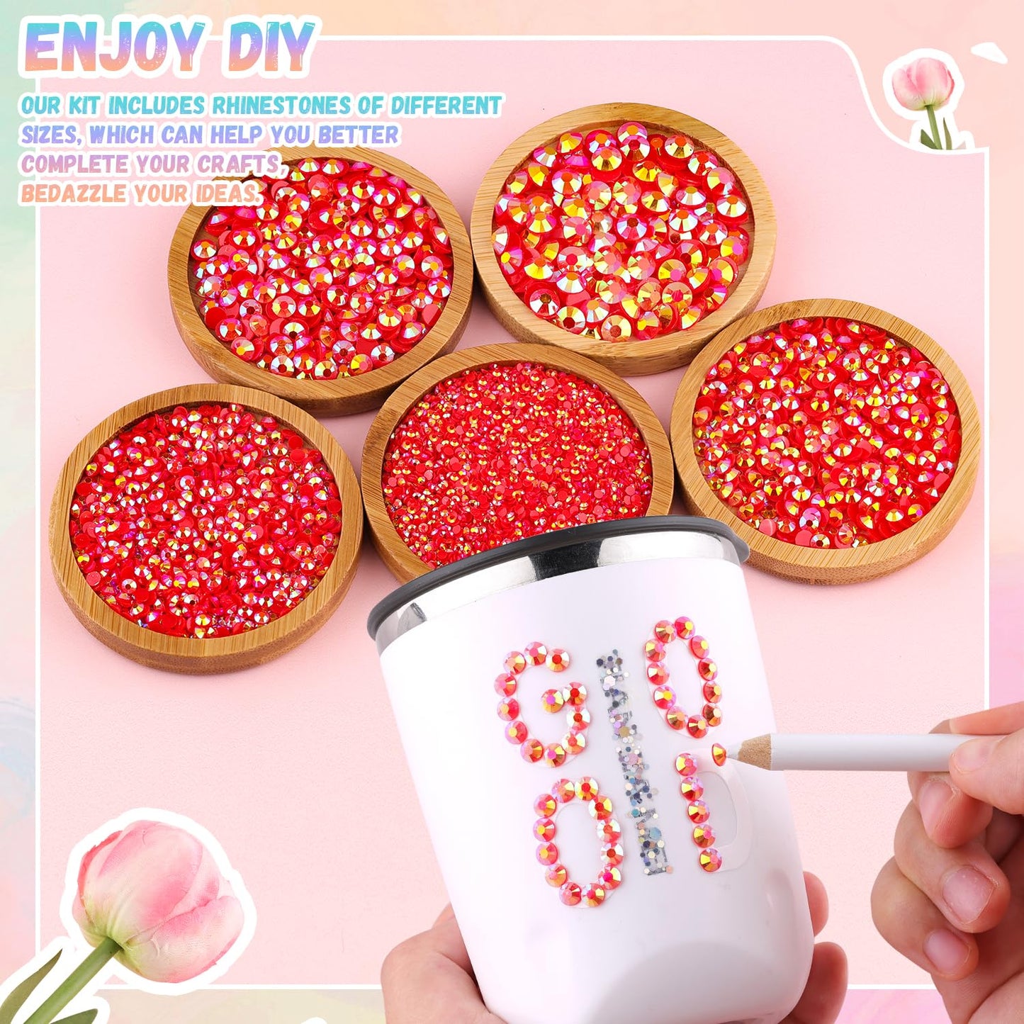 30000Pcs Resin Rhinestones for Bedazzling with 3Pcs B7000 Jewelry Glue, Red AB Flatback Gems Rhinestones for Crafting, Clothing Tumblers Mugs Shoes Fabric Decor Nail Art