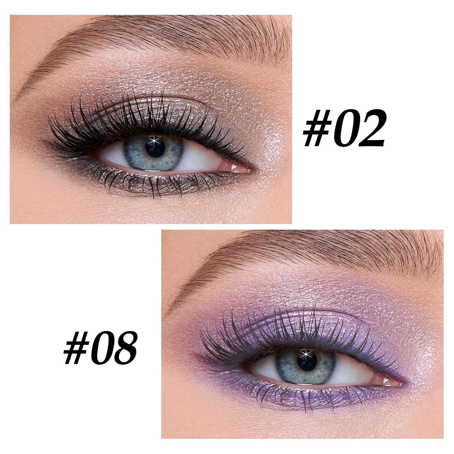 Boobeen Eyeshadow Stick Pencil Crayon Waterproof Cream Eyeshadow Glitter Eye Makeup, Easy to Use (02# + 08#)