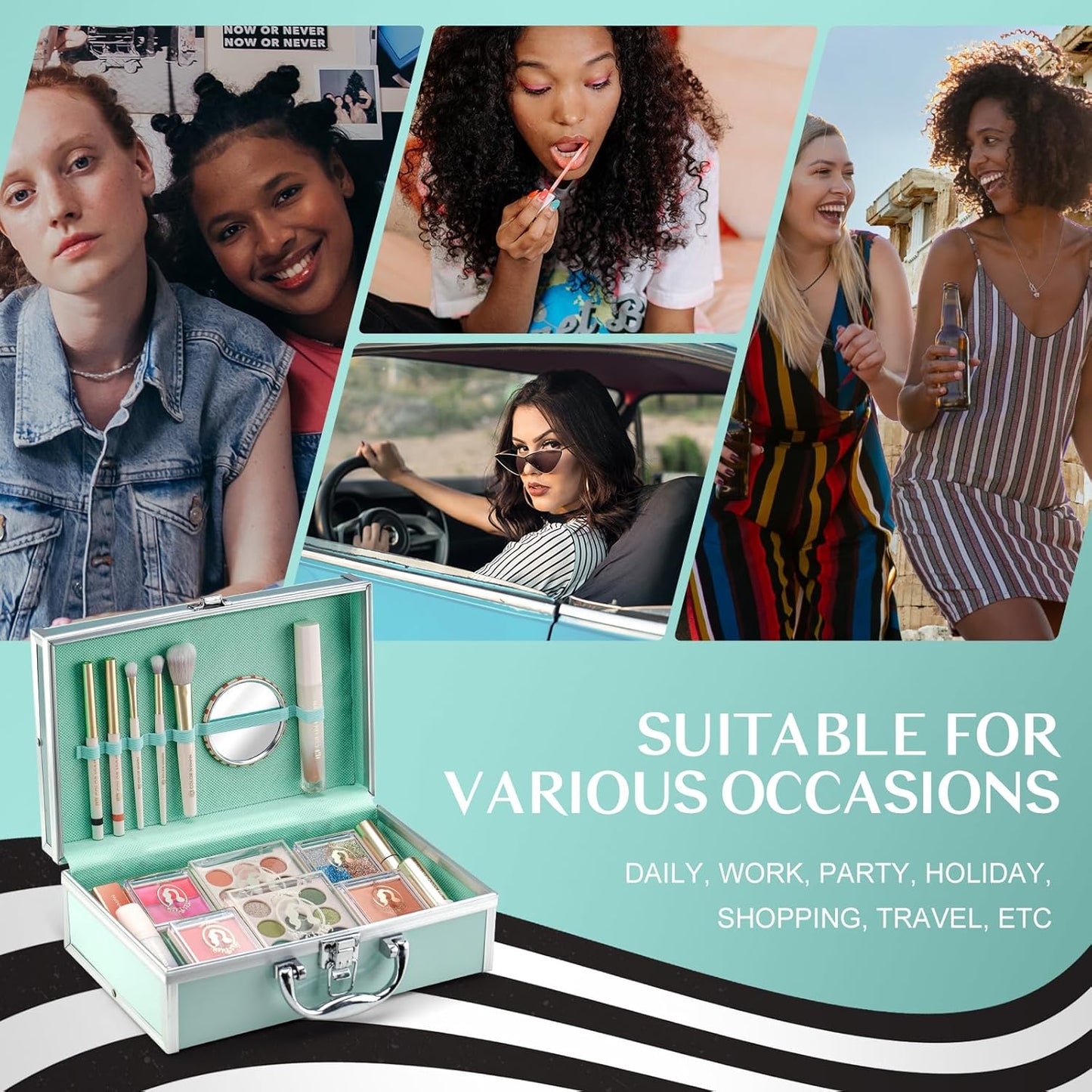 All In One Makeup Kit For Girls, Beginner Makeup Kit For Teens Makeup Kit For Little Girls Full Set Make Up Kit For Women Cosmetic Set 18 Color Eyeshadow Eyeliner Lipgloss Blush Mirror - Green