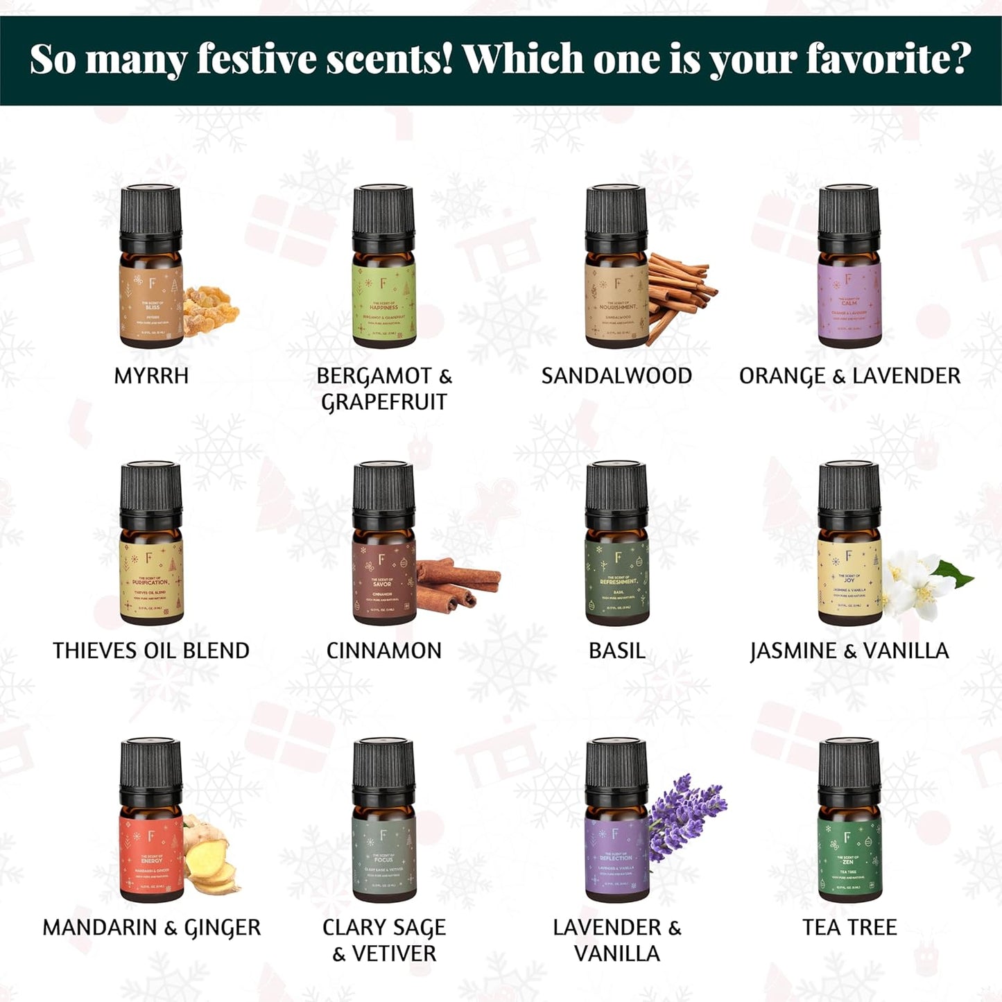 Folkulture Essential Oils Set for Diffuser for Home | Set of 24 Essential Oils | Vanilla, Rosemary, Peppermint | Fragrance Oil Scents for Gifts for Women | Wellness Gift Set
