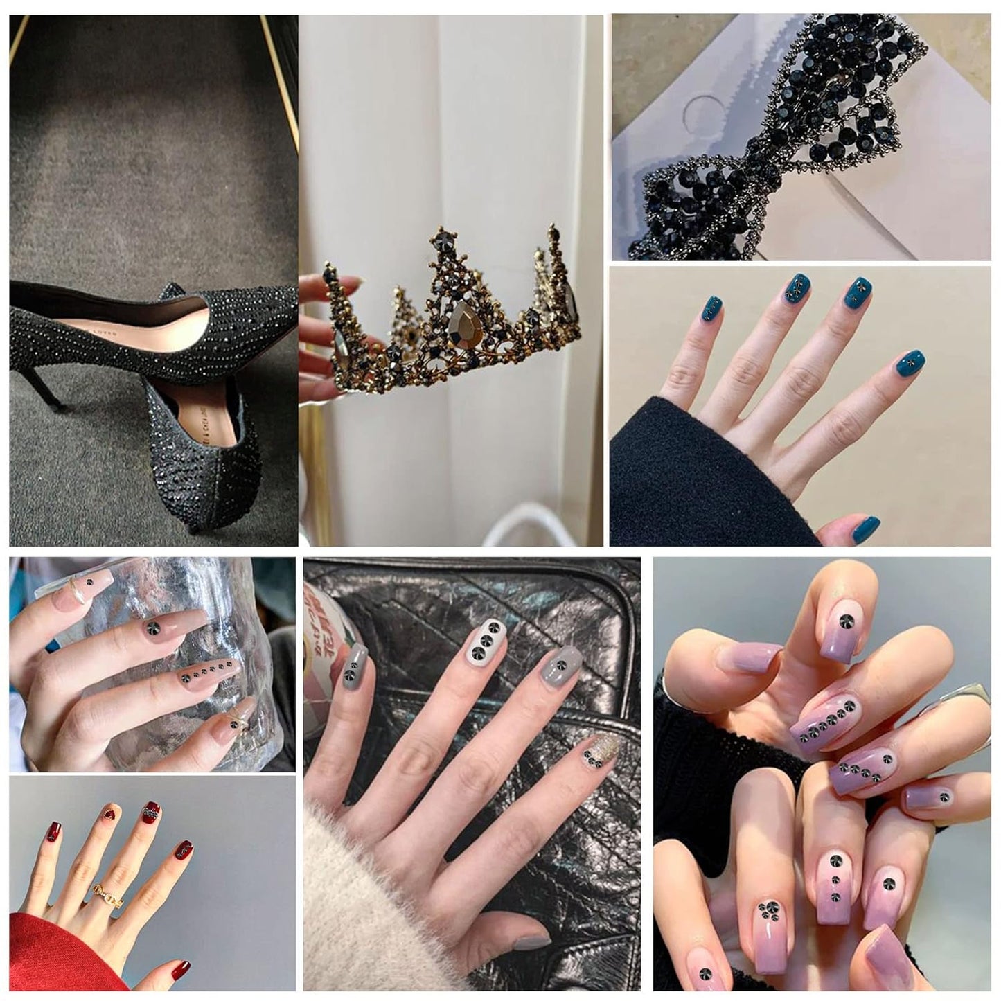 Beadsland 1440pcs Flat Back Crystal Rhinestones Round Gems for Nail Art and Craft Glue Fix, Jet Hematite,SS12,3.0-3.2mm