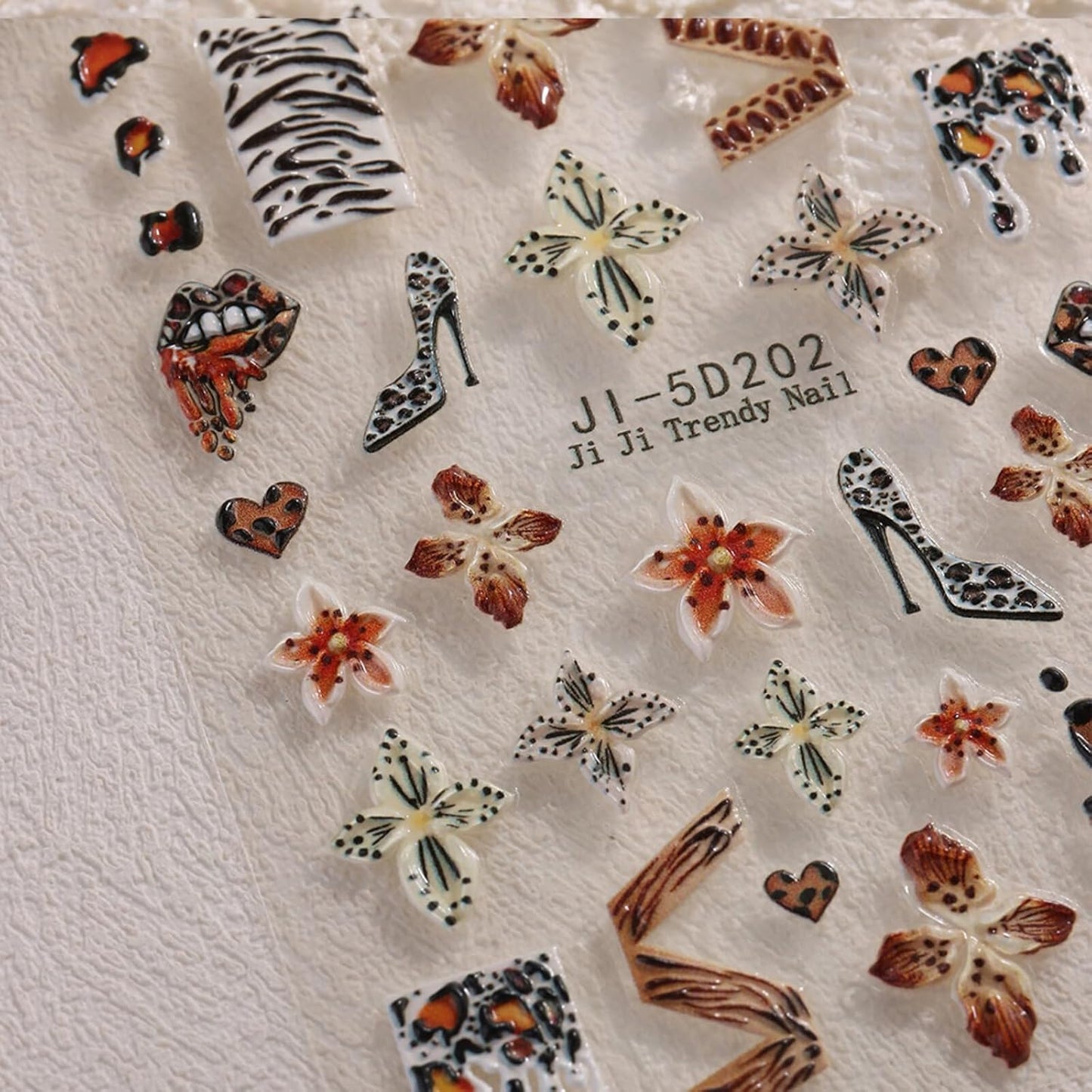 Fall Stickers para Uñas Nail Stickers Self-Adhesive Sticker para Uñas Leopard Print 3D Flower Floral Nail Stickers Art Design Accessories Hight Quality 2 Sheets