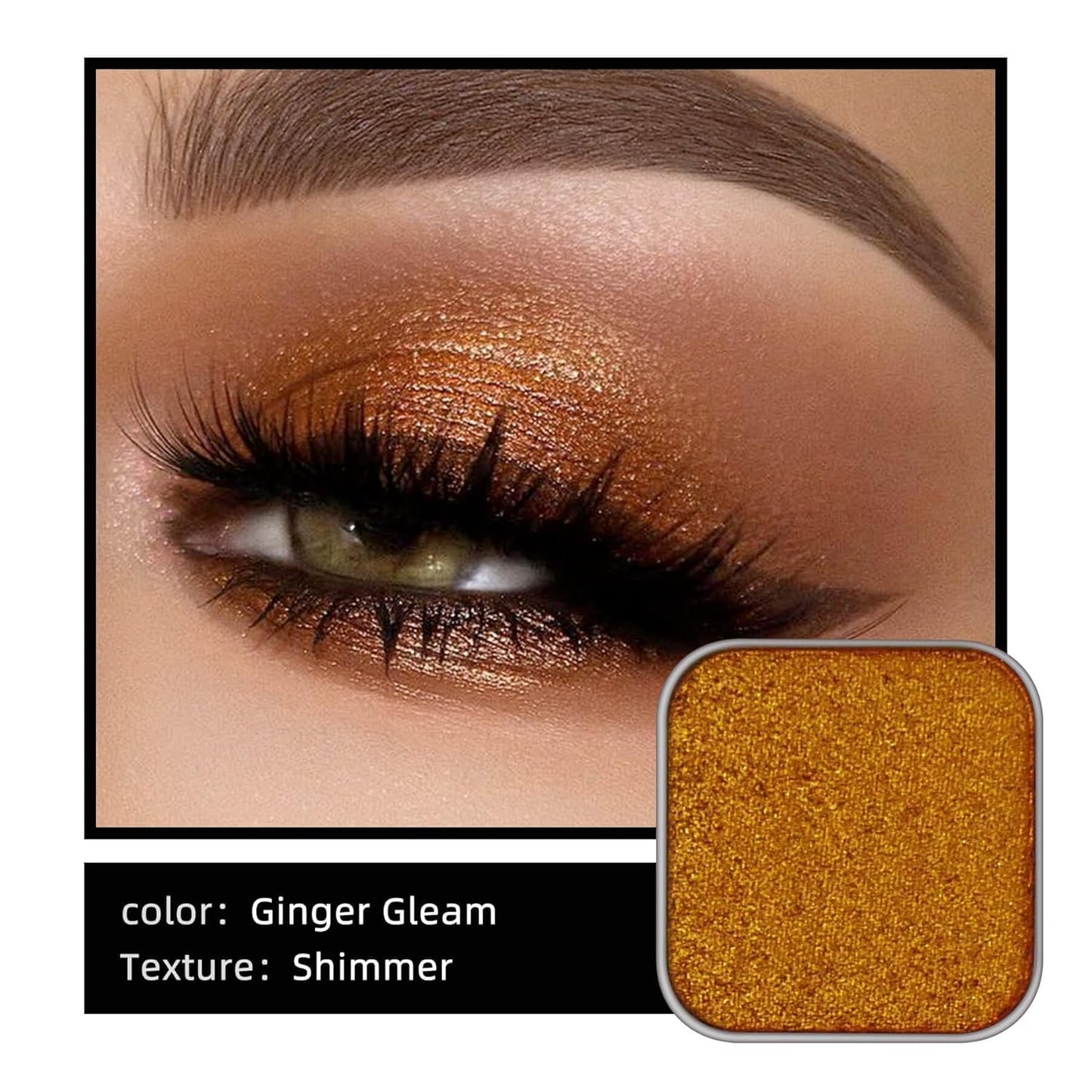 Magnetic single shimmer gold eyeshadow with metal pan, subtle shimmer orange eyeshadow refill pan, mini palette for empty magnetic palette (Ginger Gleam)