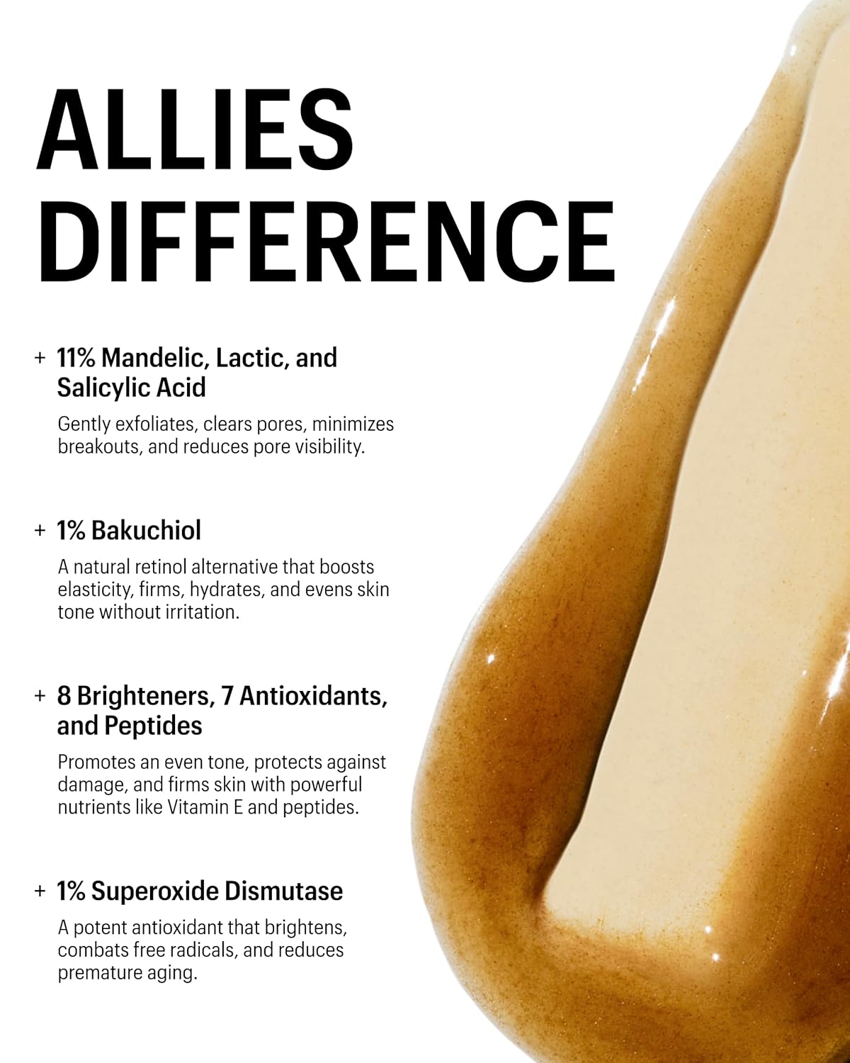 Allies of Skin Mandelic Pigmentation Corrector Night Serum | Gentle Acne Face Serum with Bakuchiol, Niacinamide & Salicylic Acid | Anti-Aging Formula to Reduce Pores and Even Skin Tone (1 oz)