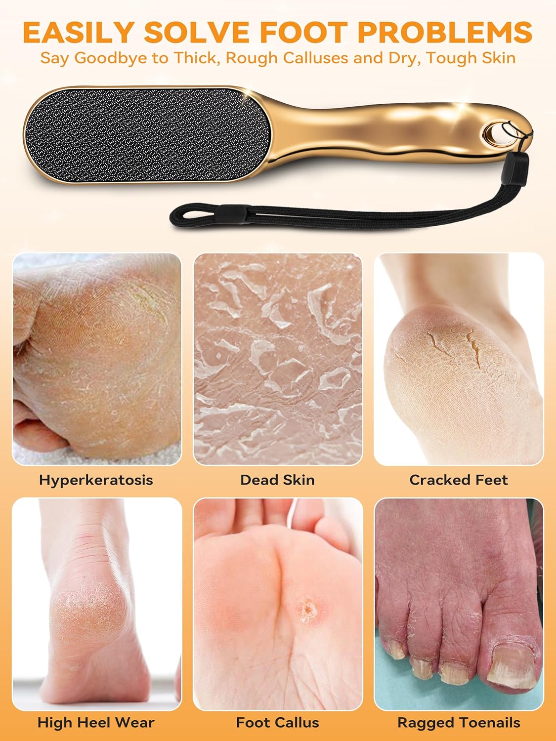 Beyond The Cream Veins Grain Foot File, Nano Glass Foot File, Hard Skin Callus Remover, Professional Pedicure Tool, Anti-Slip Handle Rope & Storage Bag, Ideal Gift for Beauty & Fitness Lovers, Golden
