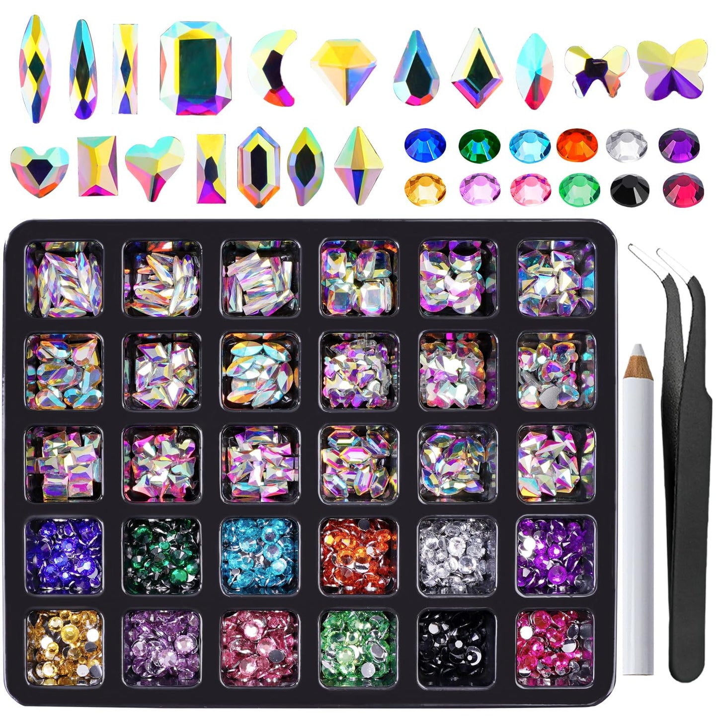 Canvalite 2900Pcs Rhinestones for Nails, 18 Styles Multi Shape Nail Charms and Gems Shiny Glass Crystal Flatback Nail Rhinestones Set for Nail Art with Rhinestone Picker and Tweezers
