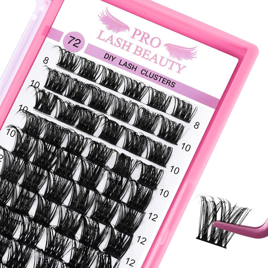 Cluster Lashes 72 Pcs Lash Clusters DIY Eyelash Extension Individual Cluster Eyelashes Tender Style Self-Application Fluffy Super Thin Band Reusable Soft & Comfortable(Tender-D-8-16mix)
