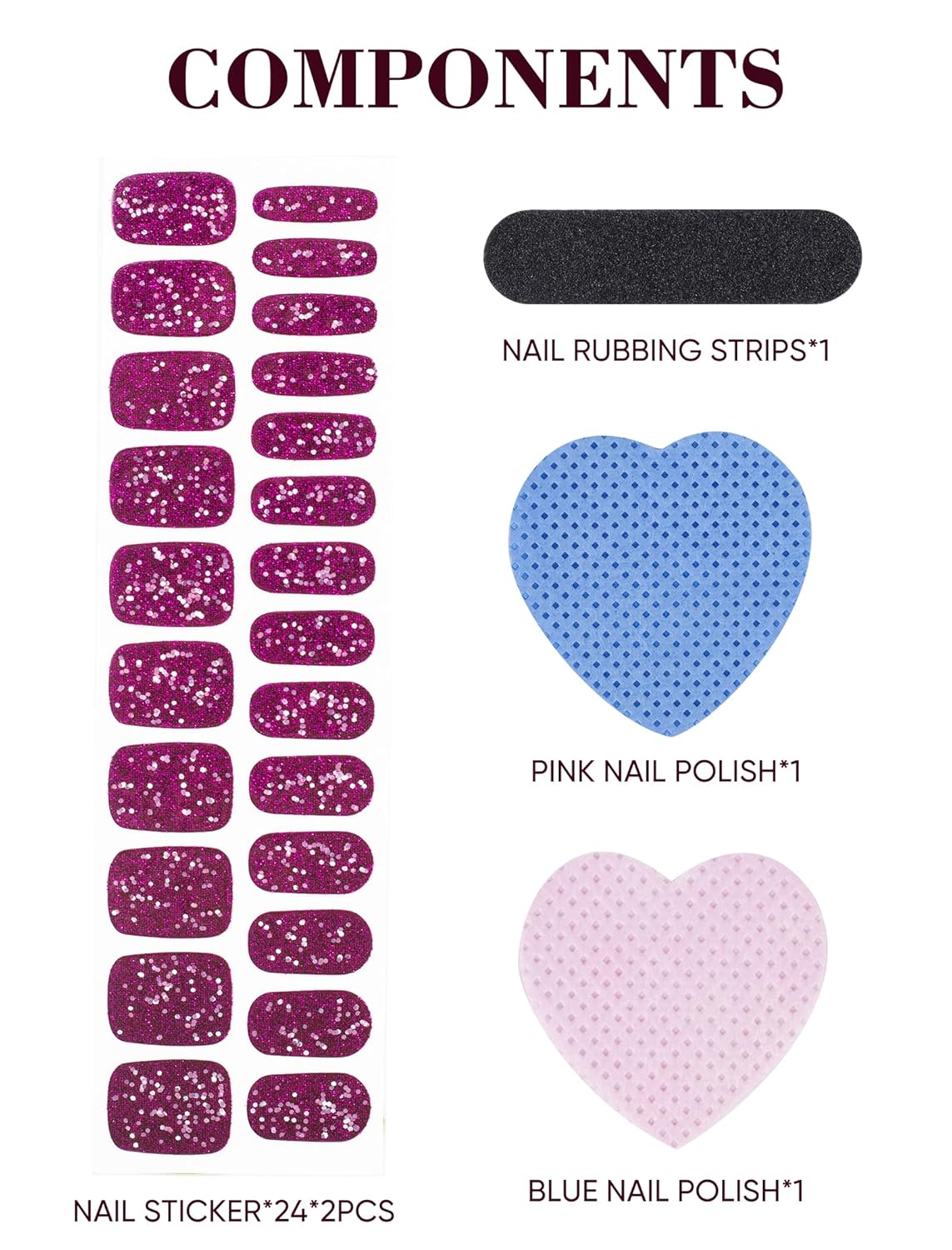 48 Pcs Semi Cured Gel Nail Polish Strips for Women, Self-Adhesive No UV Light Needed Glitter Nail Design Stickers for Nail Art Wraps (Purple)(Purple)